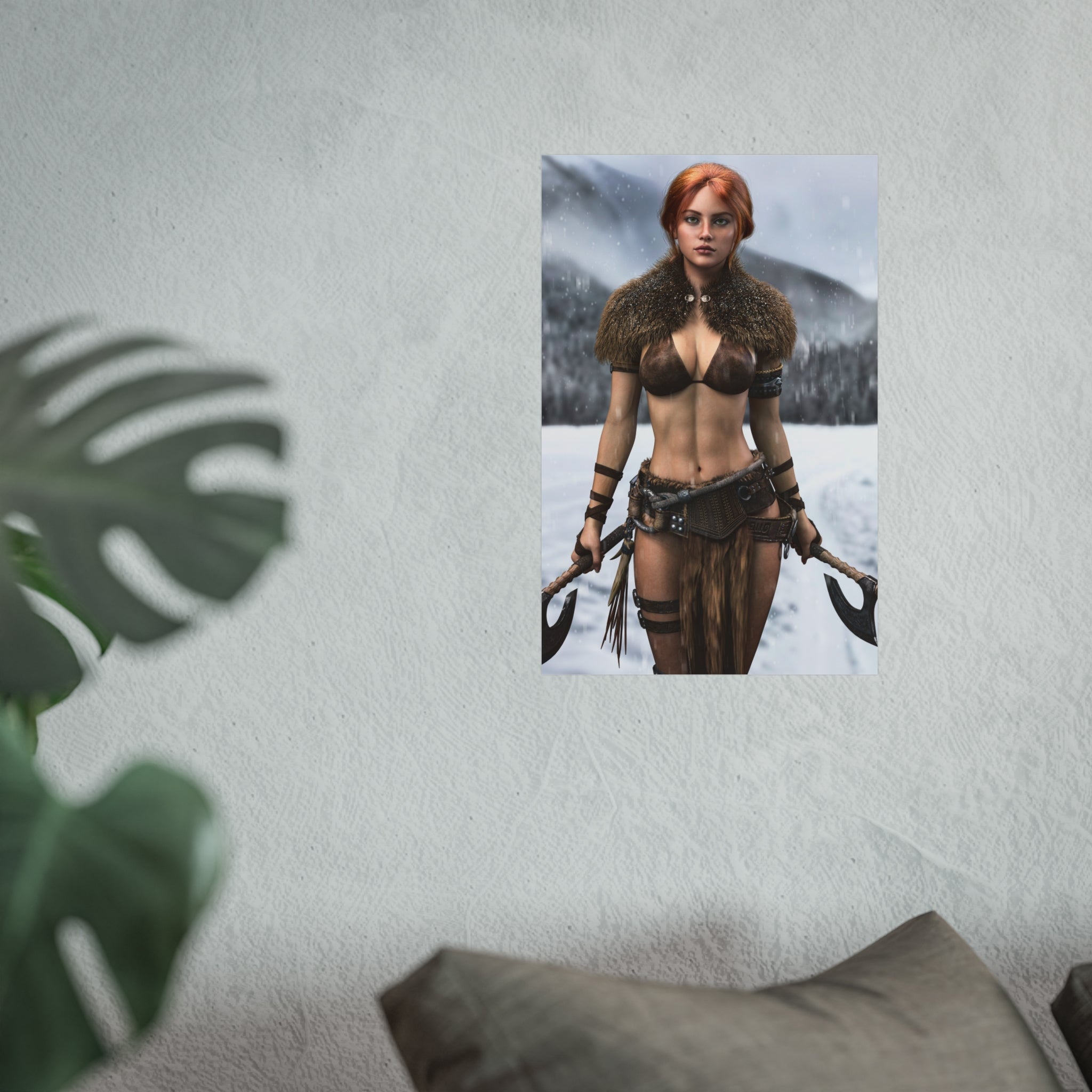 Viking Warrior Woman Fine Art Poster — Red-Haired Norse Axe Fighter Print