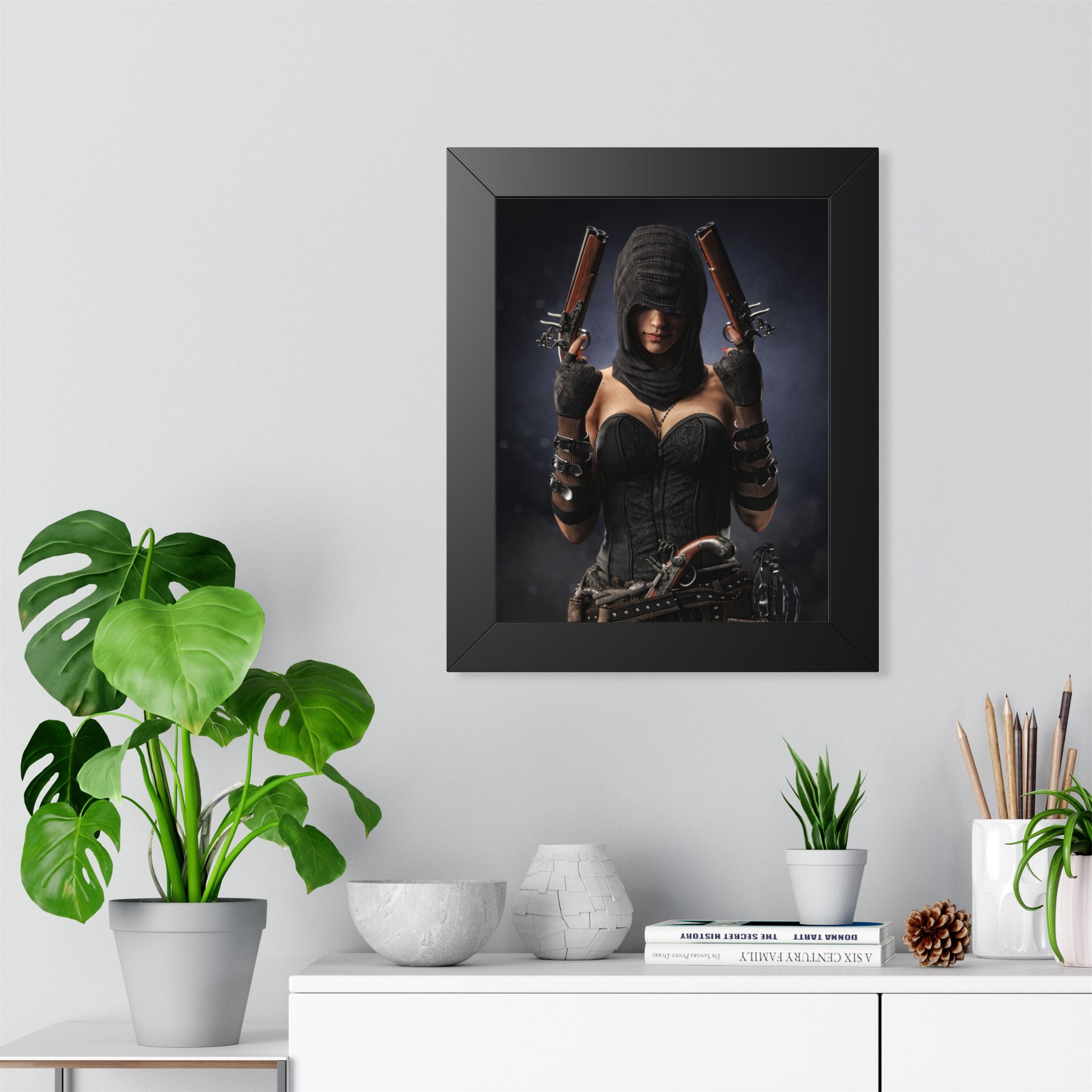 Framed Poster — Dark Rogue Pirate Assassin Art Print (Vertical) - No AI -Human created illustration art