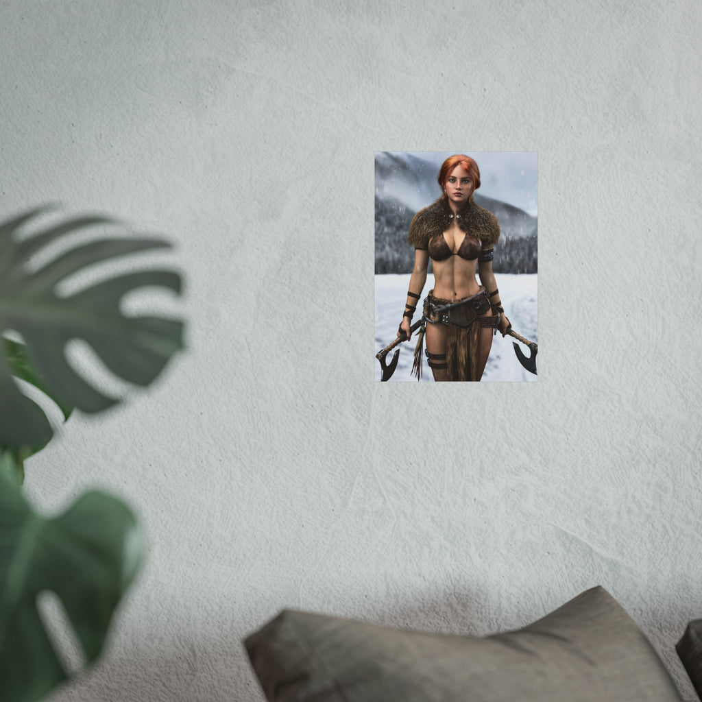 Viking Warrior Woman Fine Art Poster — Red-Haired Norse Axe Fighter Print