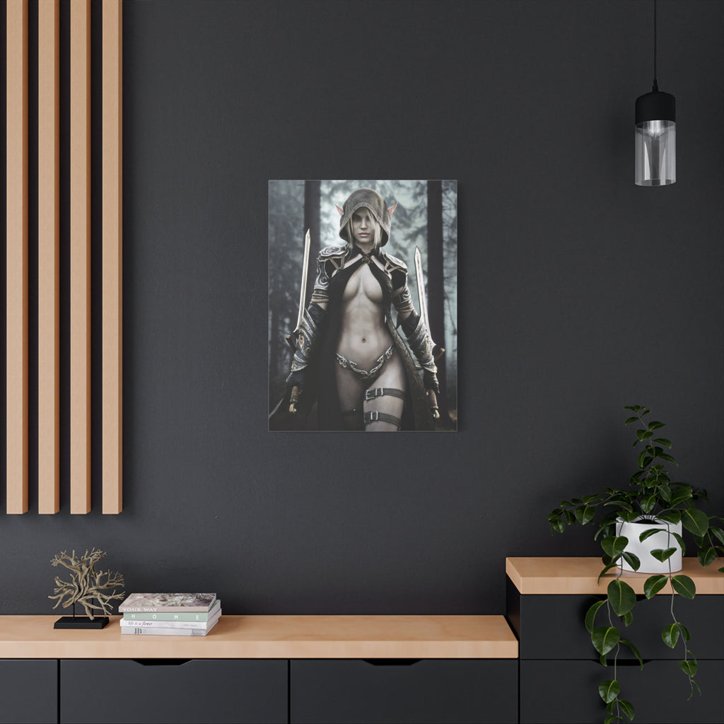 Fantasy Elf Warrior Canvas Print — Matte Stretched Wall Art- No AI - Human created illustration art