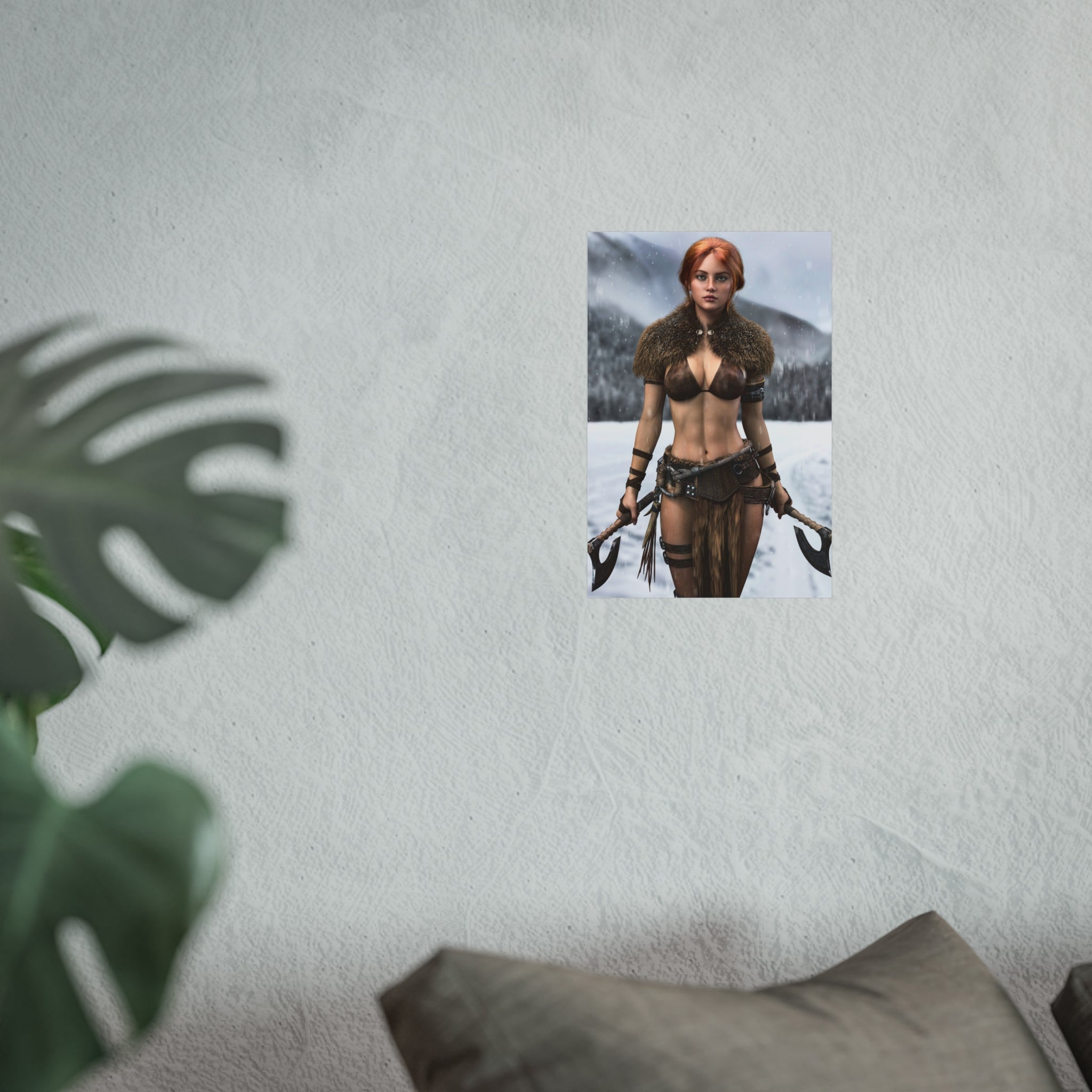 Viking Warrior Woman Fine Art Poster — Red-Haired Norse Axe Fighter Print
