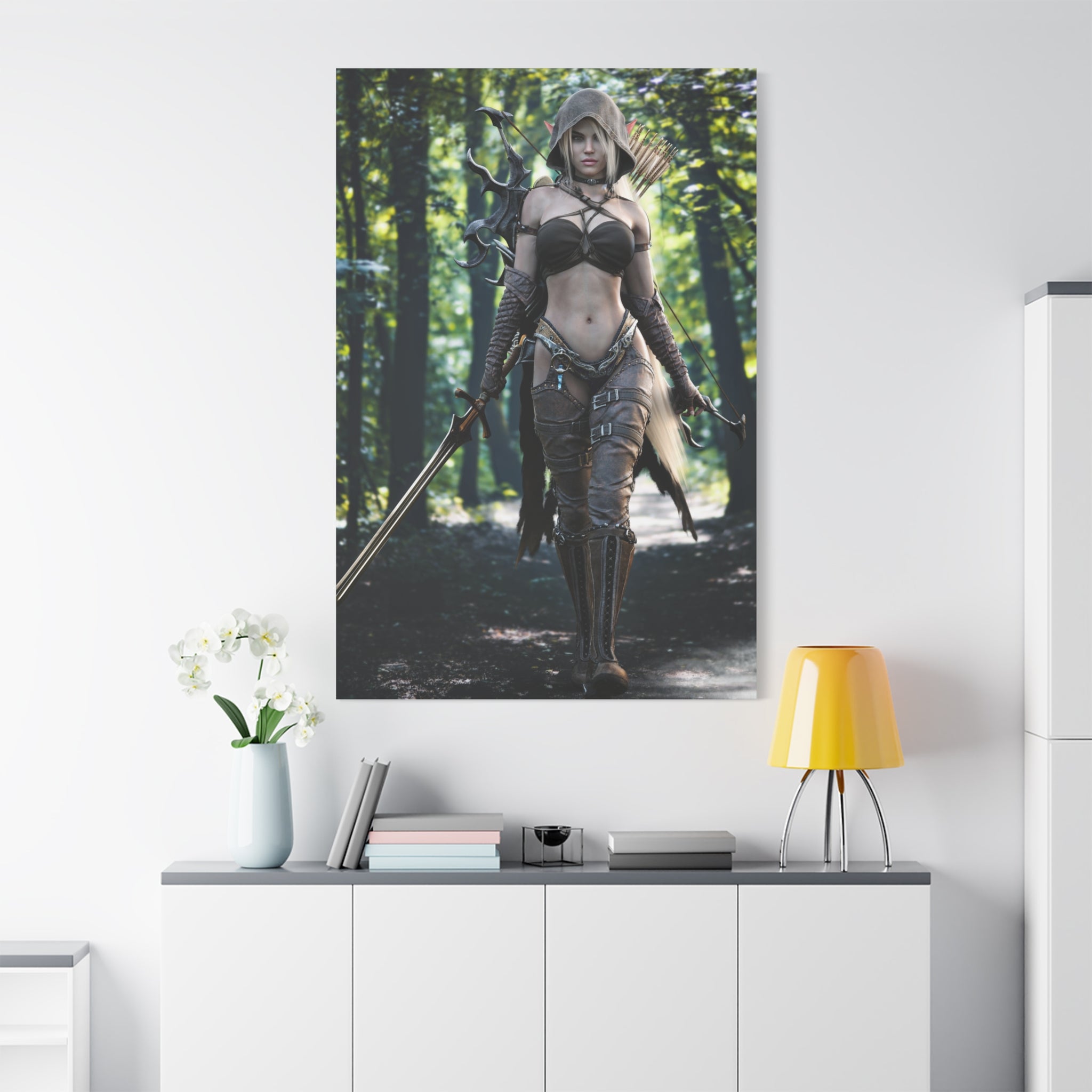Fantasy Archer Warrior Canvas Print — Female Ranger Wall Art (Matte Stretched) - No Ai - Human created illustration art