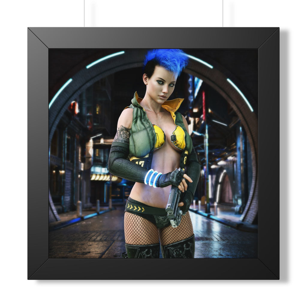 Cyberpunk Bounty Hunter Framed Poster — Futuristic Sci‑Fi Wall Art- No AI- Human created illustration art