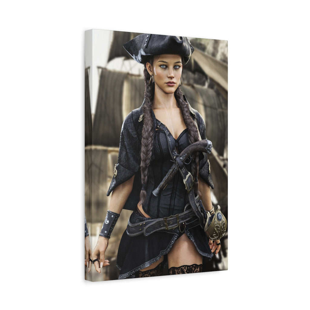 Pirate Captain Woman Matte Canvas Print — Stretched Wall Art - No AI - Human created illustration art