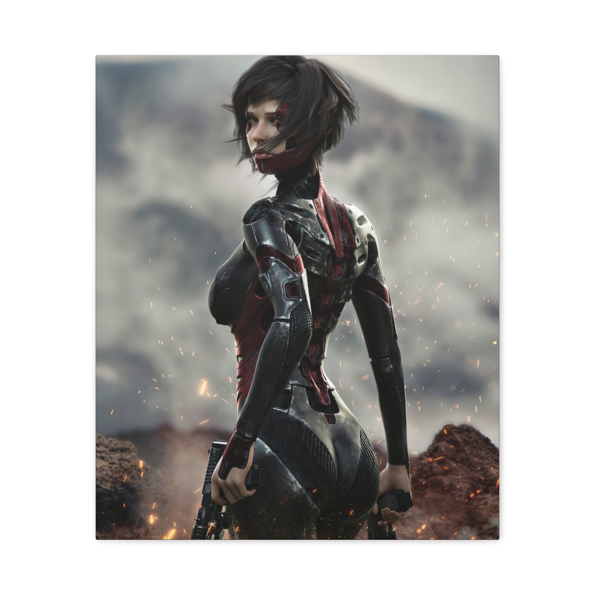 Sci‑Fi Warrior Matte Canvas Print — Futuristic Female Soldier Wall Art- No AI - Human created illustration art