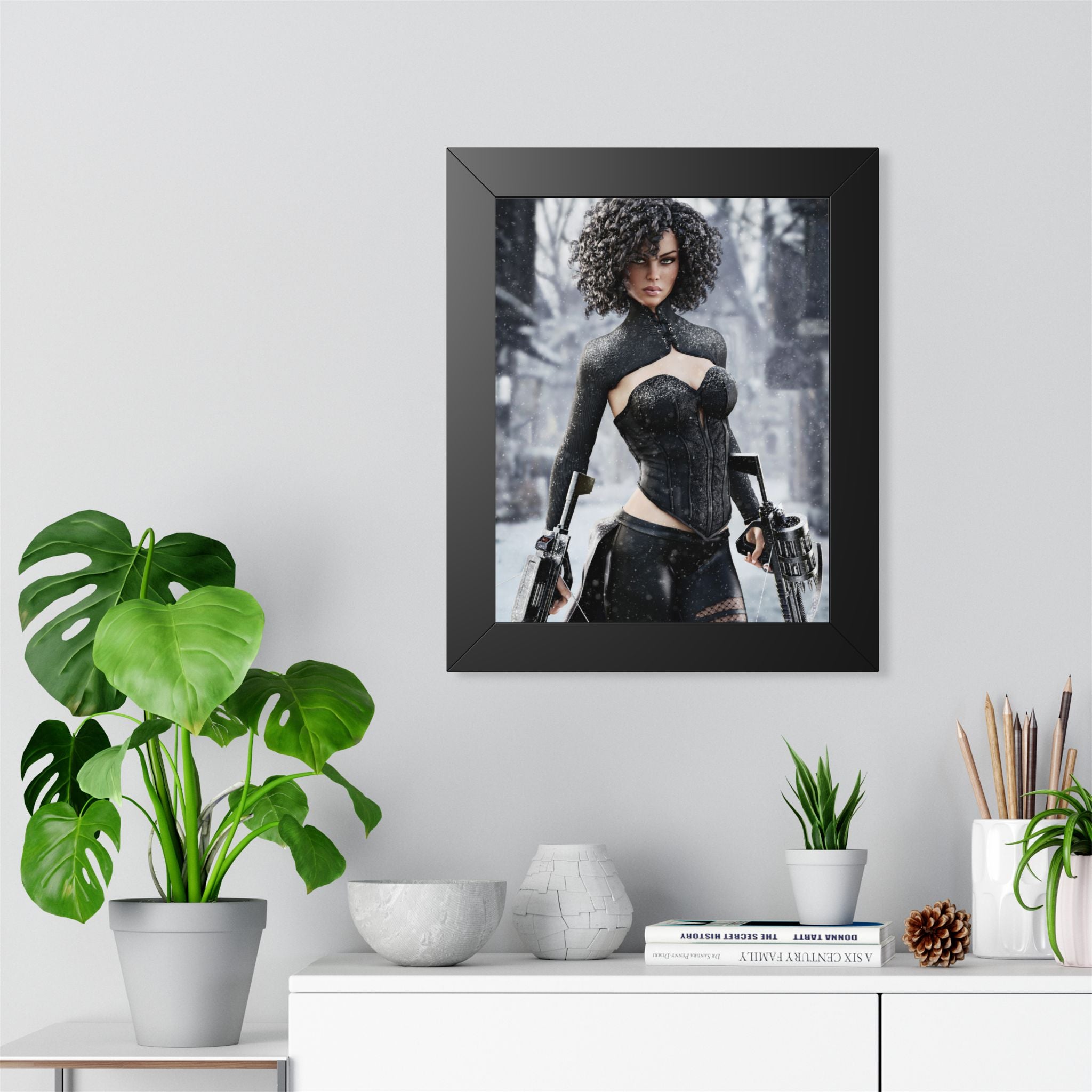 Framed Poster — Female Huntress - No AI - Human created illustration art