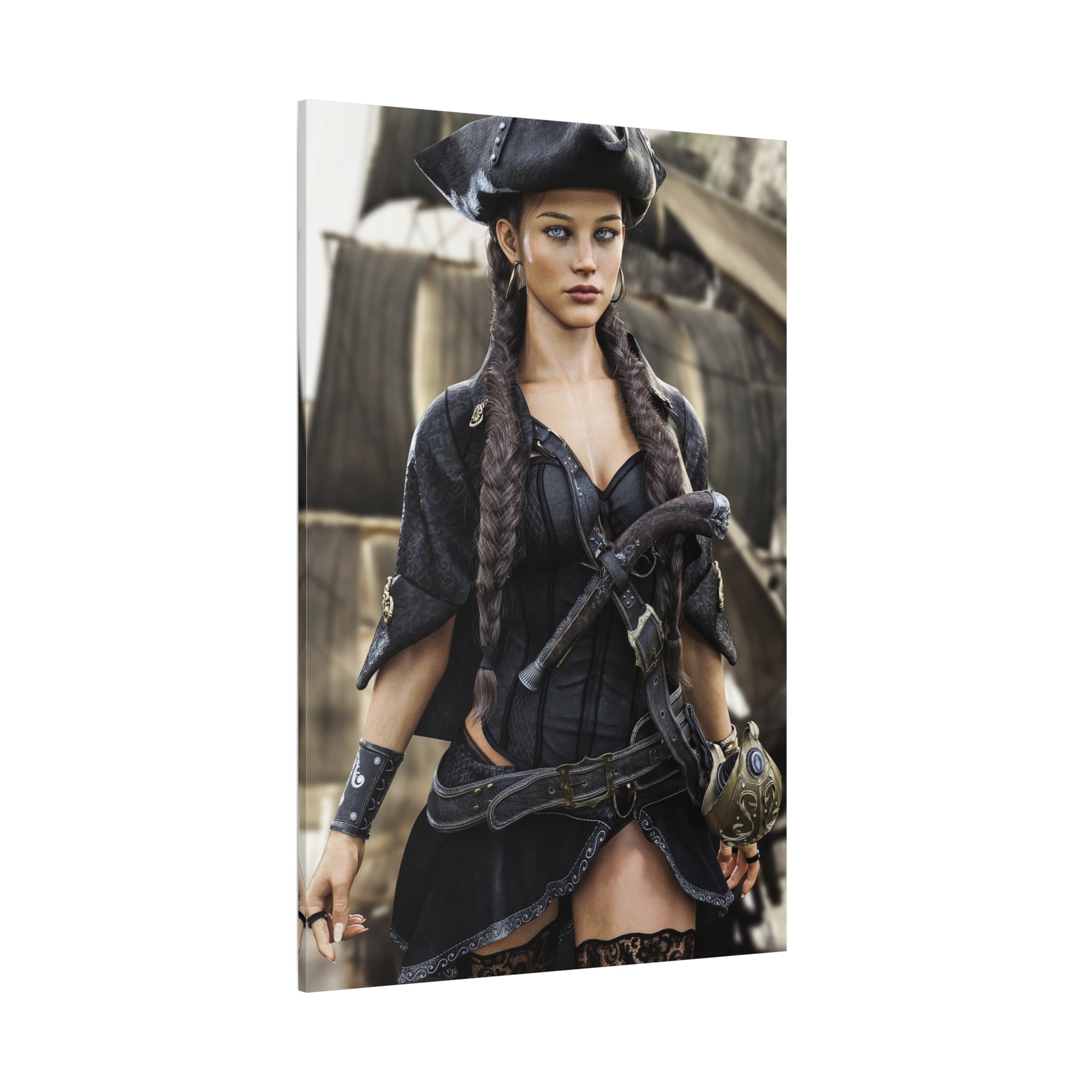 Pirate Captain Woman Matte Canvas Print — Stretched Wall Art - No AI - Human created illustration art