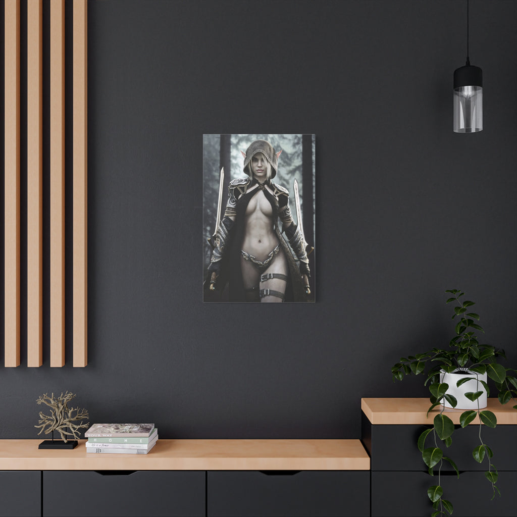 Fantasy Elf Warrior Canvas Print — Matte Stretched Wall Art- No AI - Human created illustration art