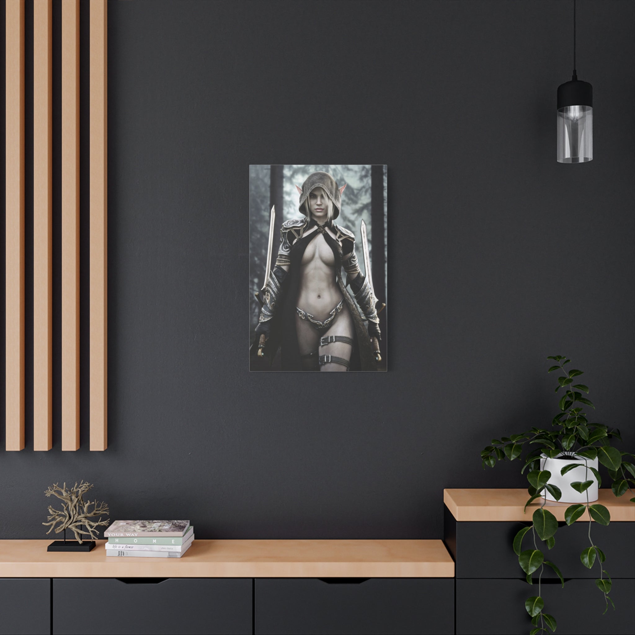Fantasy Elf Warrior Canvas Print — Matte Stretched Wall Art- No AI - Human created illustration art