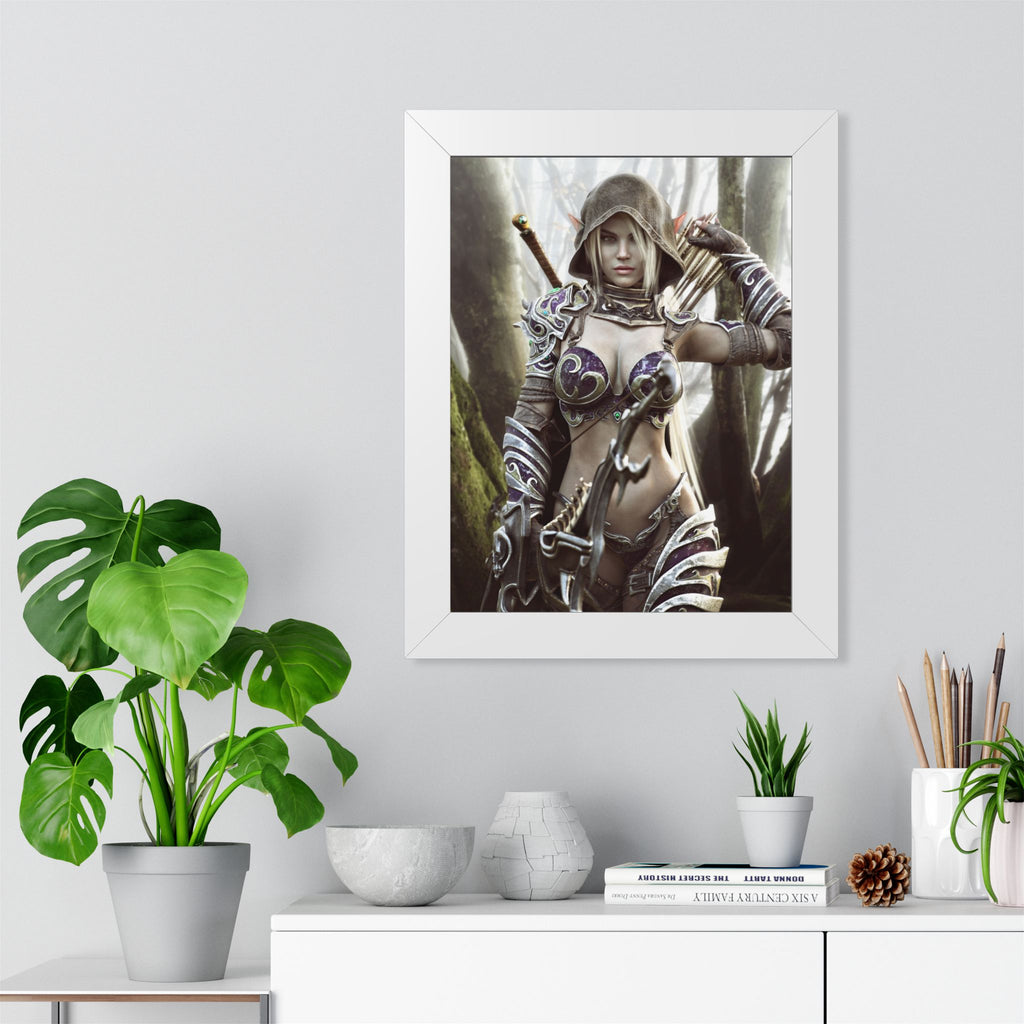 Fantasy Archer Framed Poster — Female Ranger Wall Art - No AI - Human created illustration