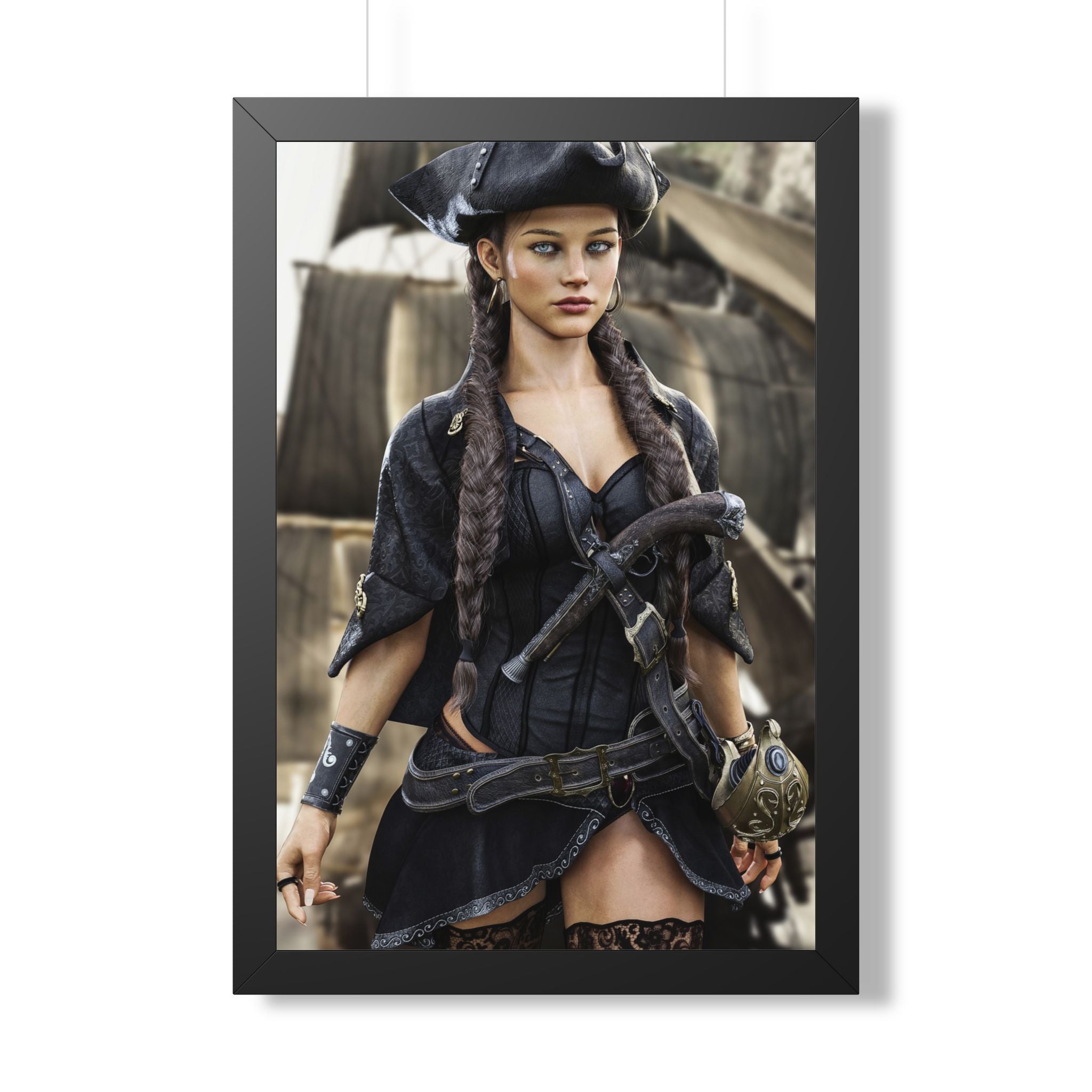 Póster Enmarcado Retrato Capitán Pirata — Arte de Pared Pirata Sexy - Sin IA - Arte ilustrativo creado por humanos
