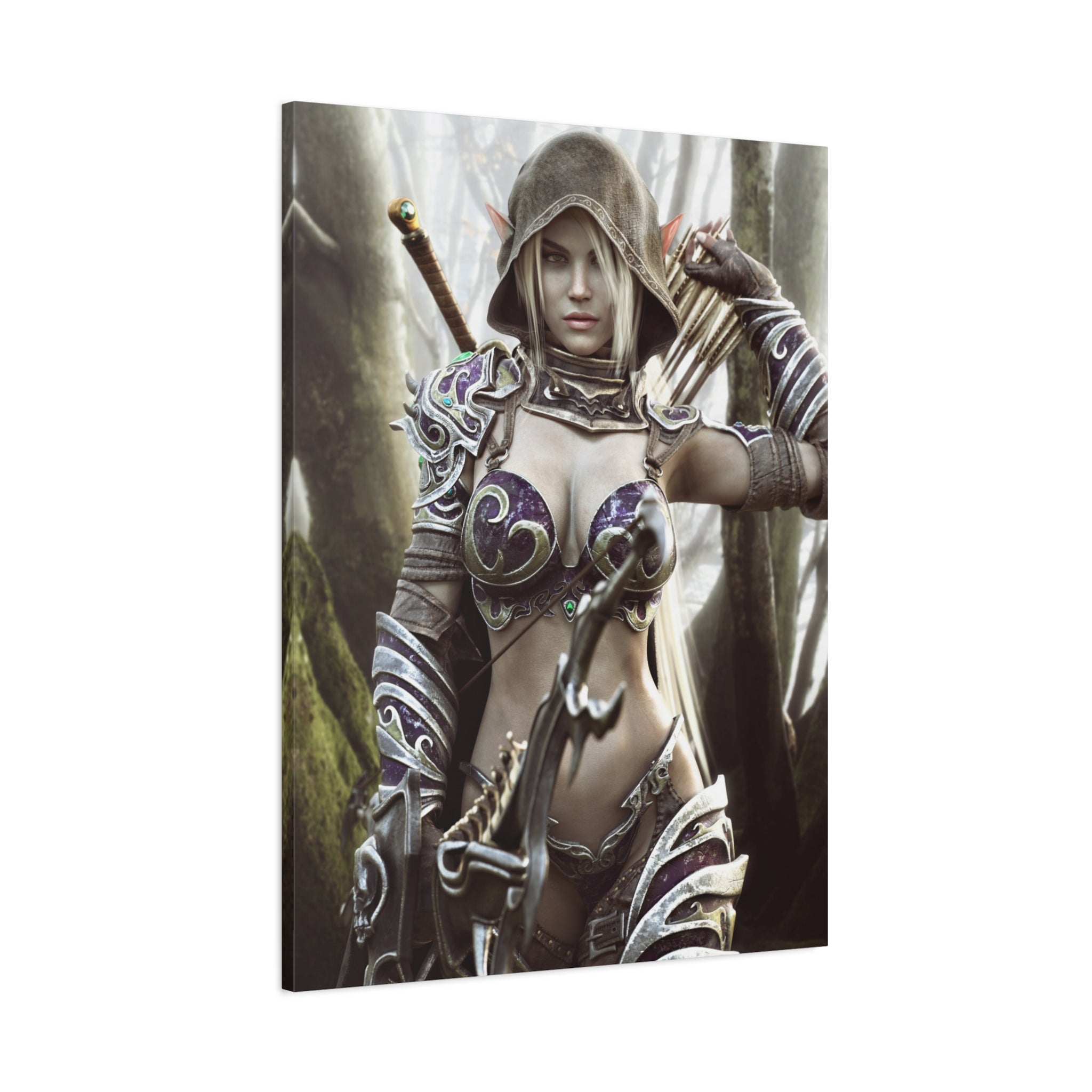 Fantasy Archer Warrior Canvas Print — Matte Stretched Wall Art- No AI- Human created illustration art