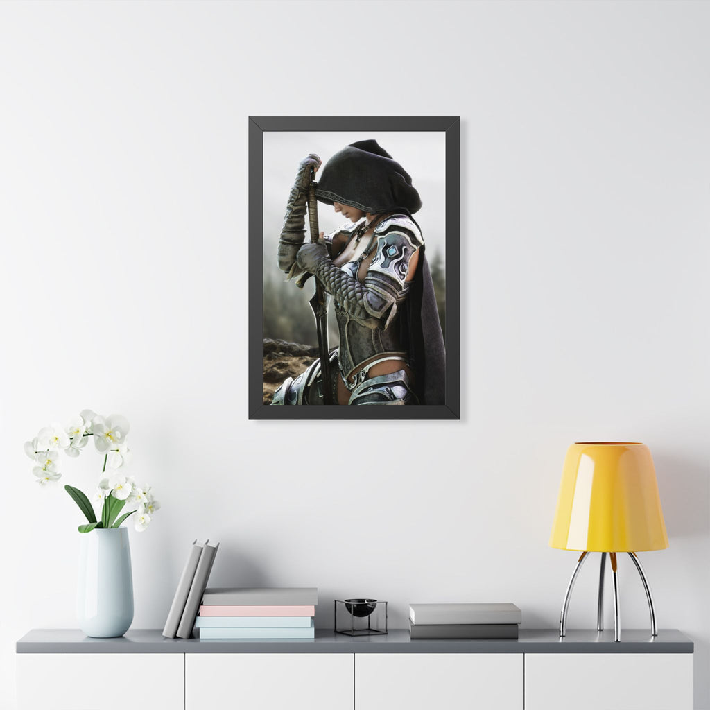 Framed Poster — Female Fantasy Warrior Artwork (Vertical) - No AI - Human created illustration art