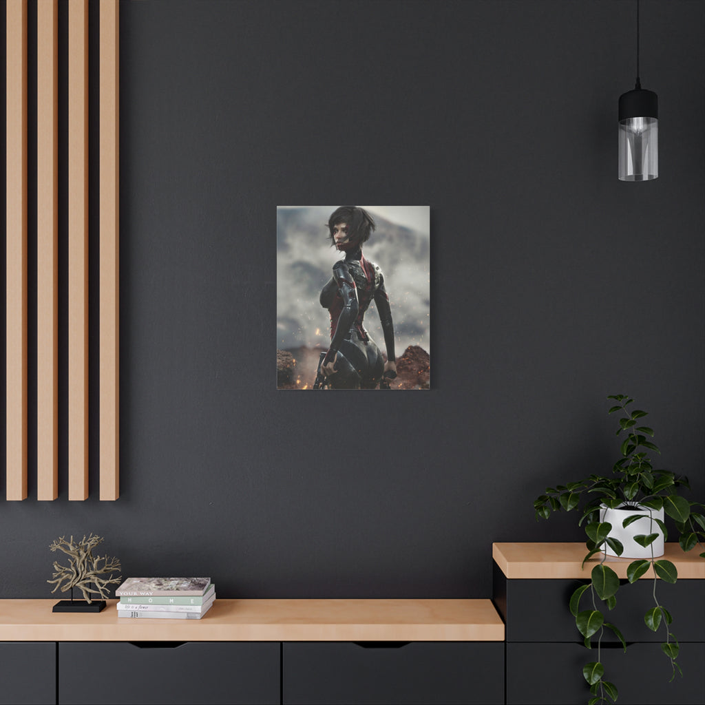 Sci‑Fi Warrior Matte Canvas Print — Futuristic Female Soldier Wall Art- No AI - Human created illustration art
