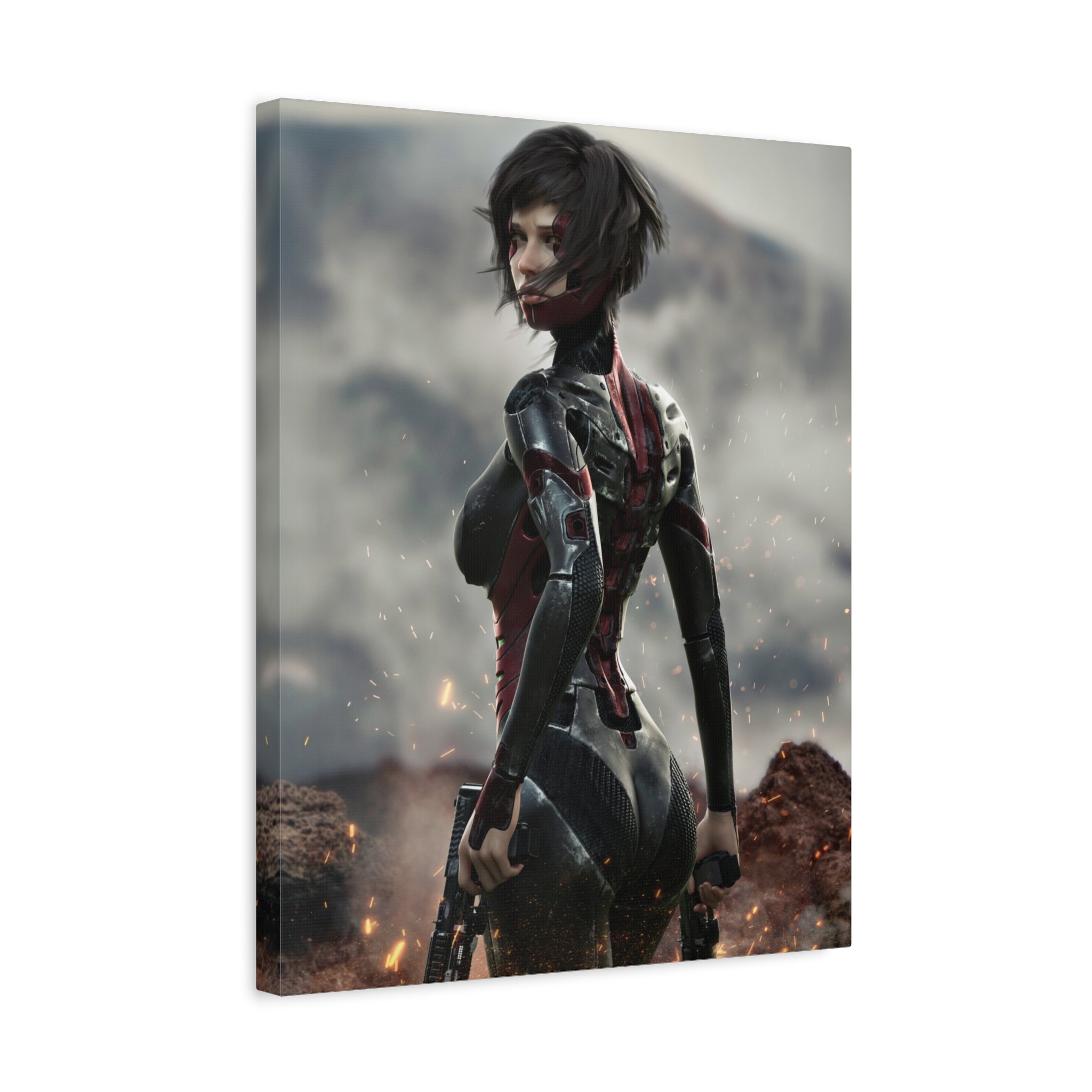 Sci‑Fi Warrior Matte Canvas Print — Futuristic Female Soldier Wall Art- No AI - Human created illustration art