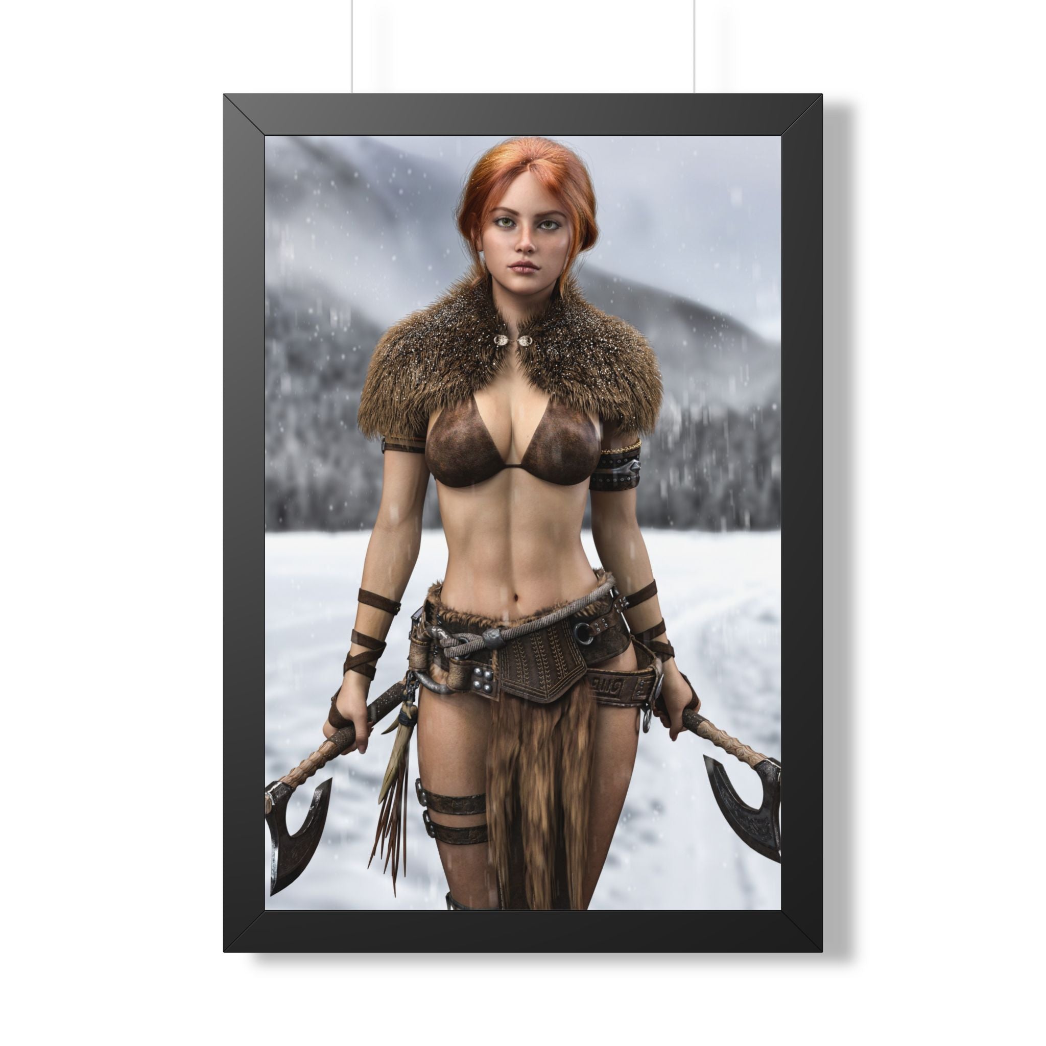 Viking Shieldmaiden Framed Poster — Redhead Warrior Art Print