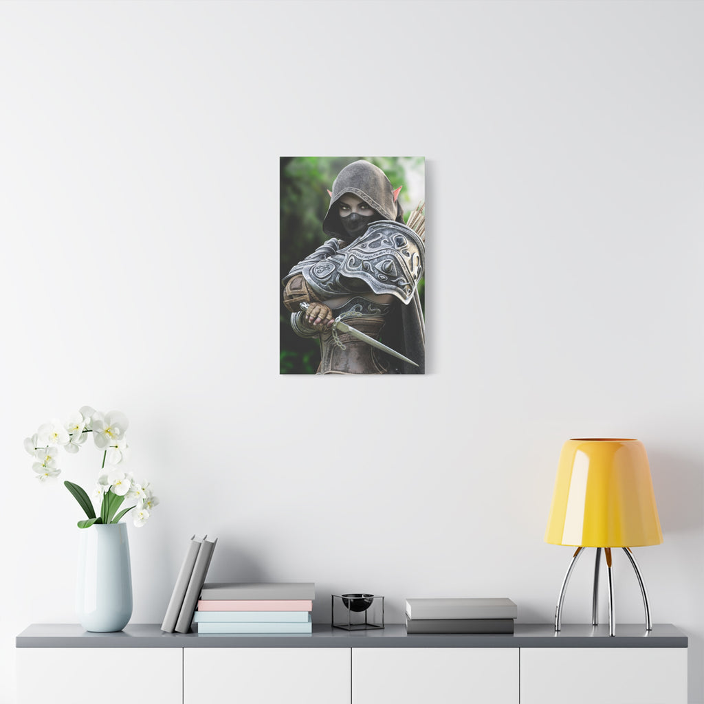 Elven Dark Elf Ranger Canvas Print — Fantasy Drow Archer Matte Stretched Wall Art