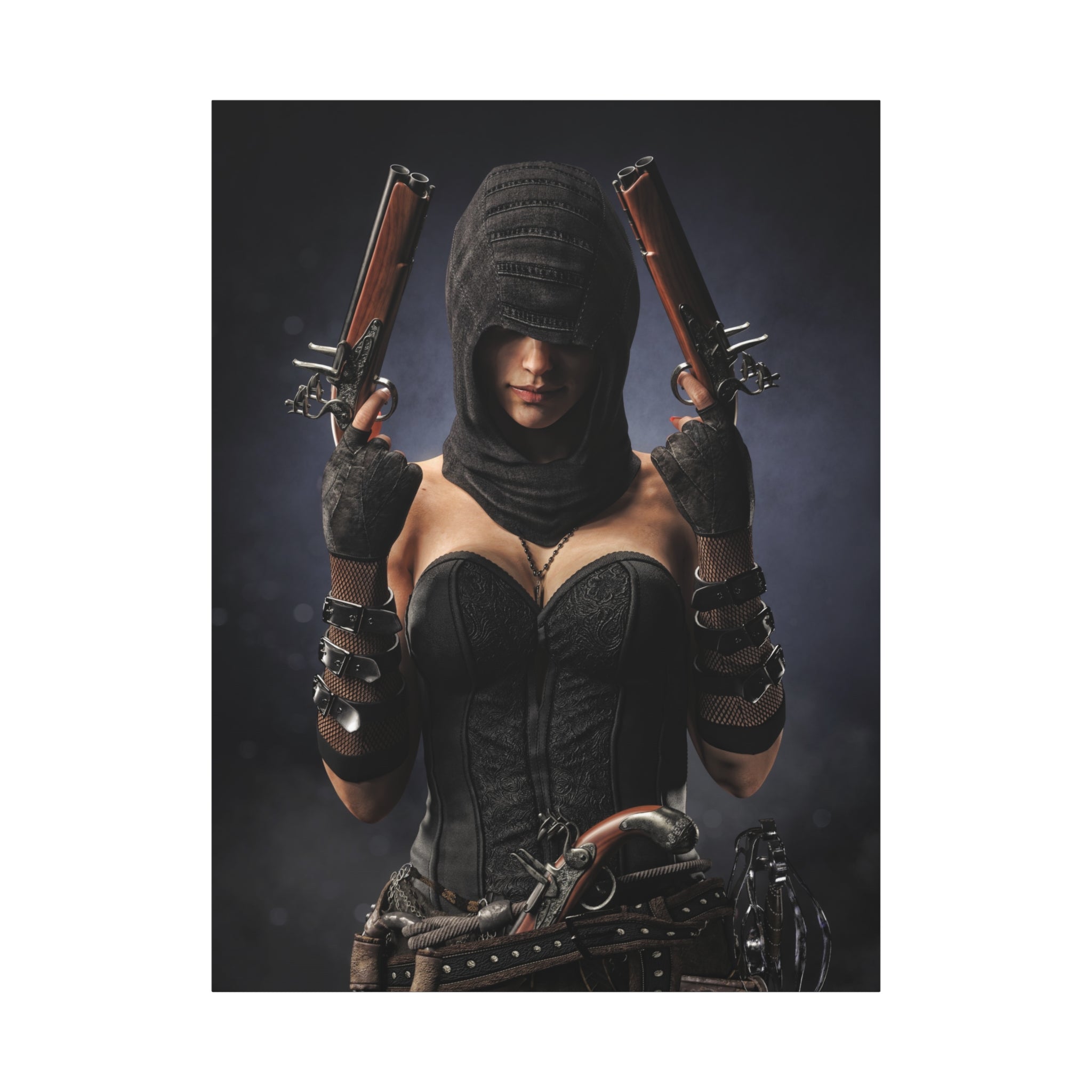 Lienzo mate "Pirate Assassin" — Arte mural femenino encapuchado - No IA - Ilustración artística creada por humanos