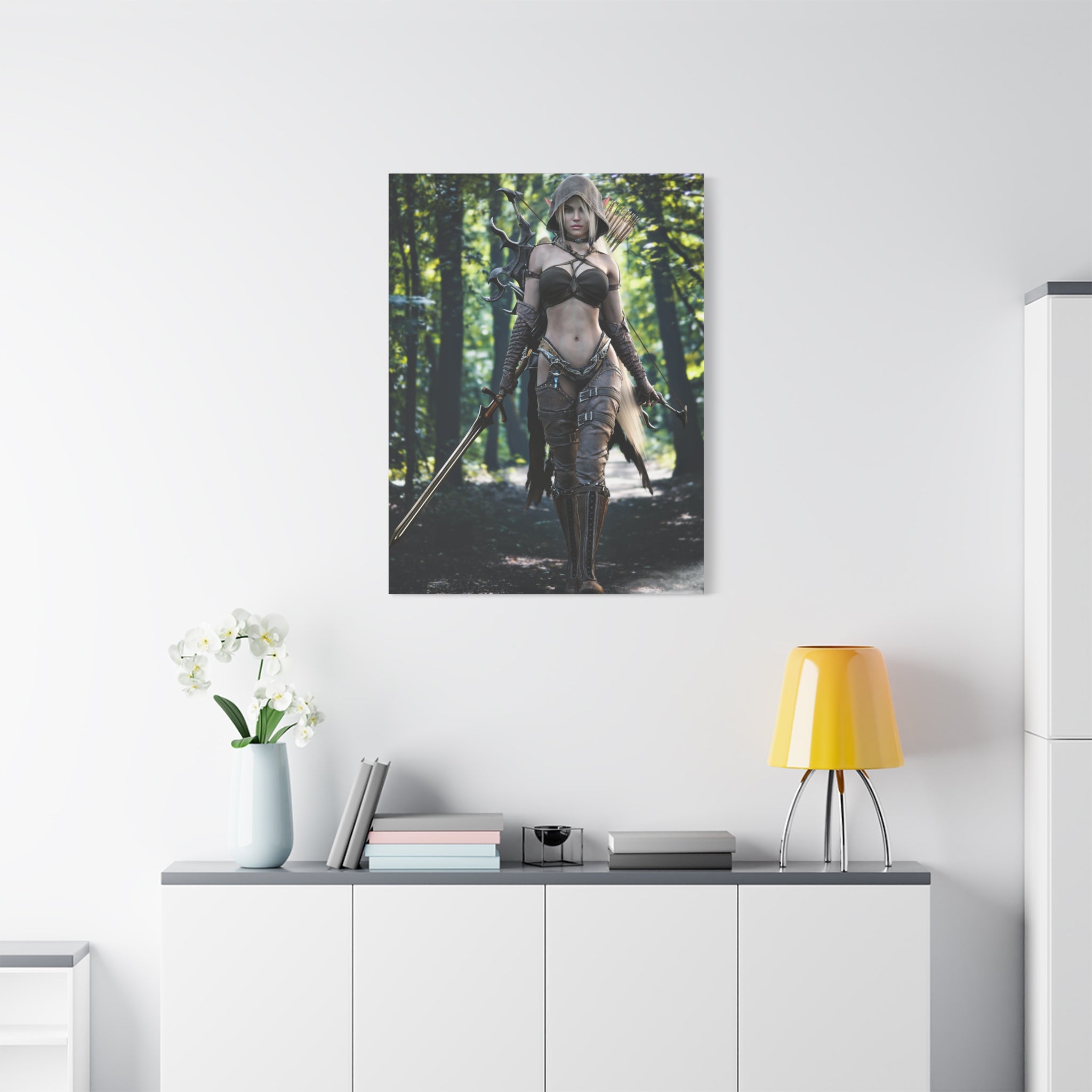 Fantasy Archer Warrior Canvas Print — Female Ranger Wall Art (Matte Stretched) - No Ai - Human created illustration art