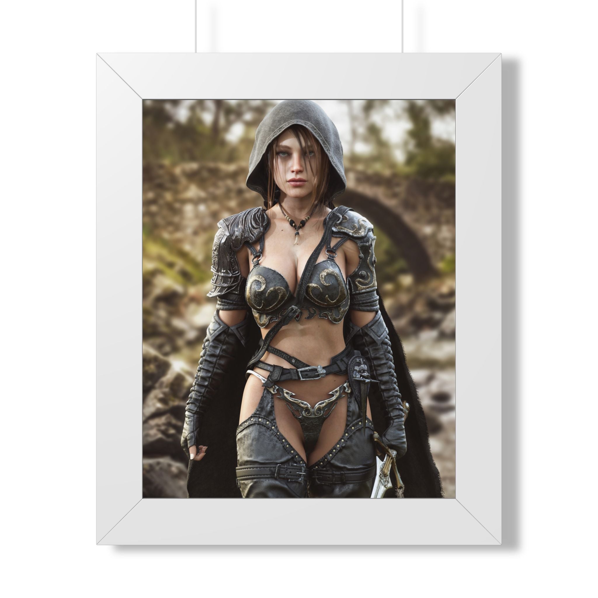 Framed Poster — Fantasy Warrior Woman Ranger Art Print (Vertical) - No AI- Human created illustration art