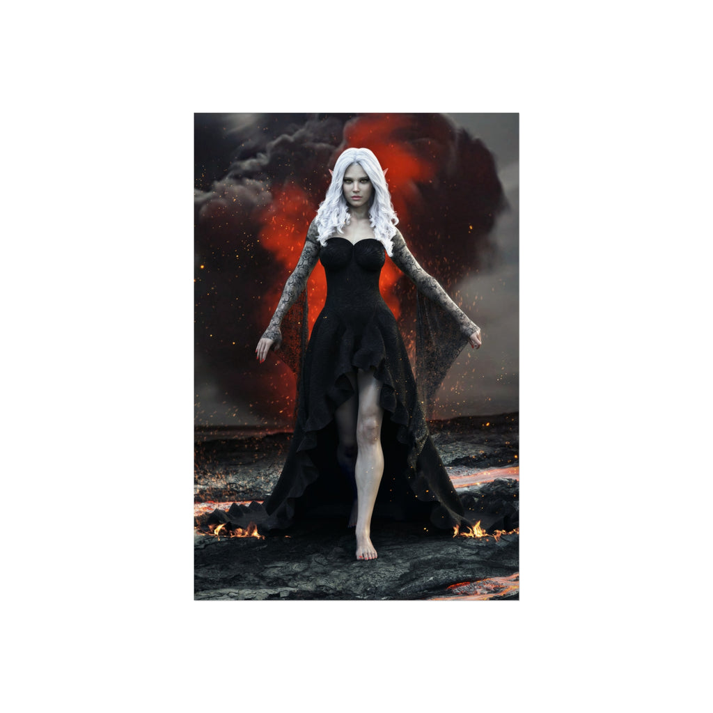 Dark Sorceress Fine Art Poster — Gothic Woman in Black Dress Wall Art - No AI - Human created illustration art