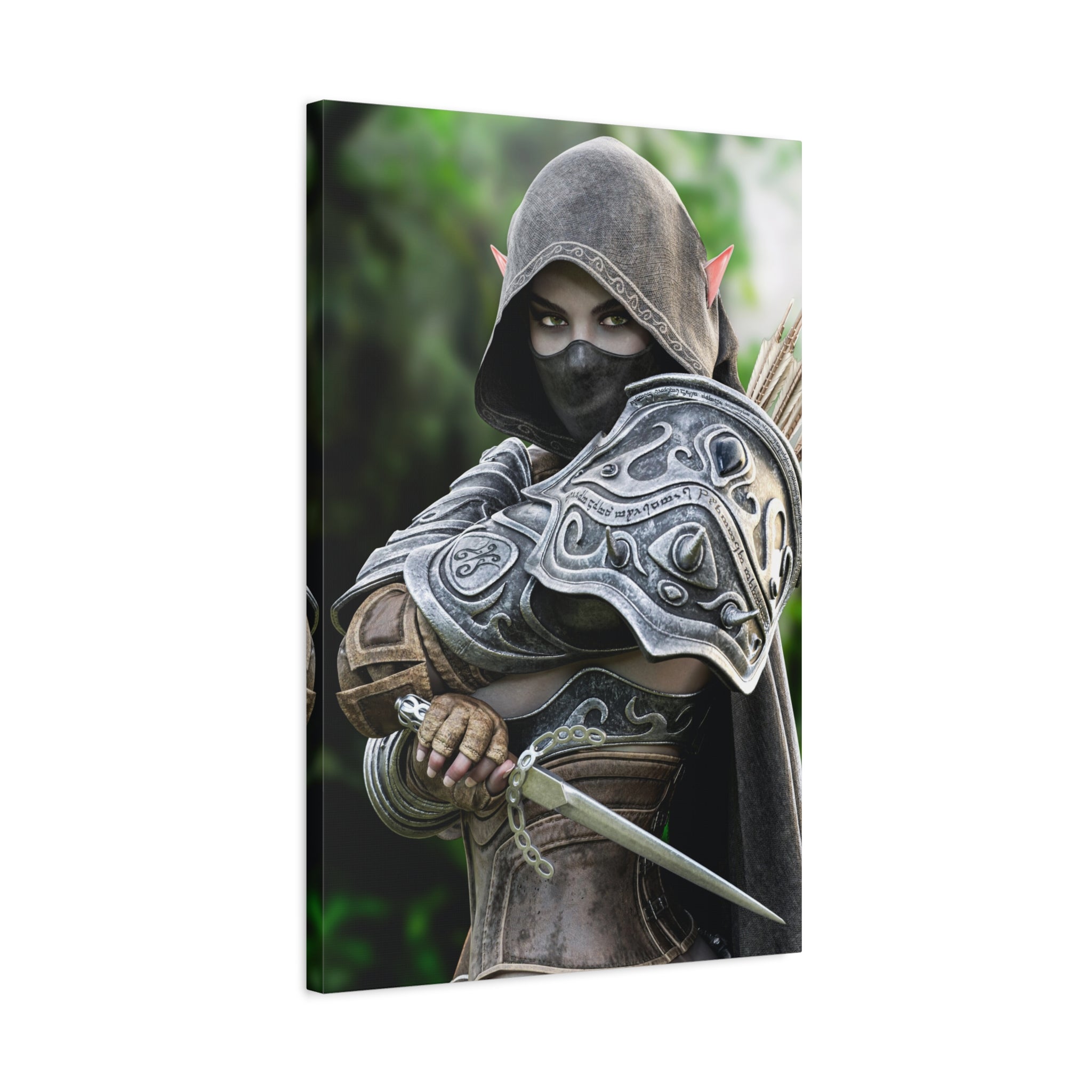Elven Dark Elf Ranger Canvas Print — Fantasy Drow Archer Matte Stretched Wall Art