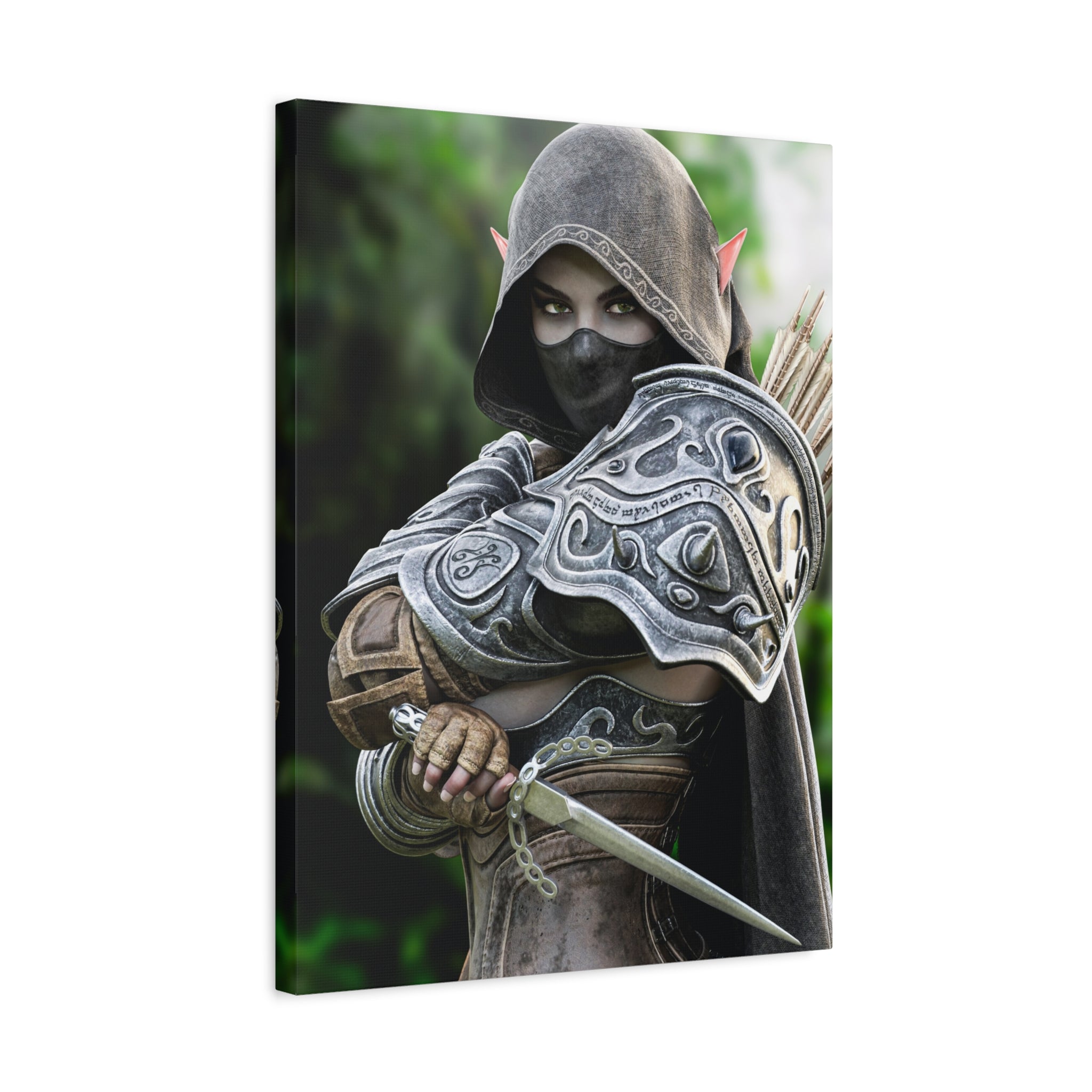 Elven Dark Elf Ranger Canvas Print — Fantasy Drow Archer Matte Stretched Wall Art