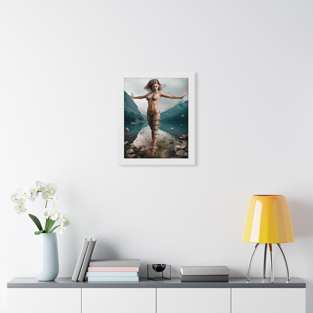 Framed Poster — Ethereal Goddess Sorceress Lake Art Print -No AI- Human created illustration art