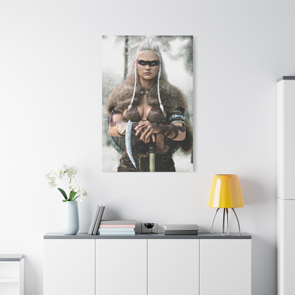 Viking Shieldmaiden Canvas Print — Matte Stretched Wall Art - No AI - Human created illustration art