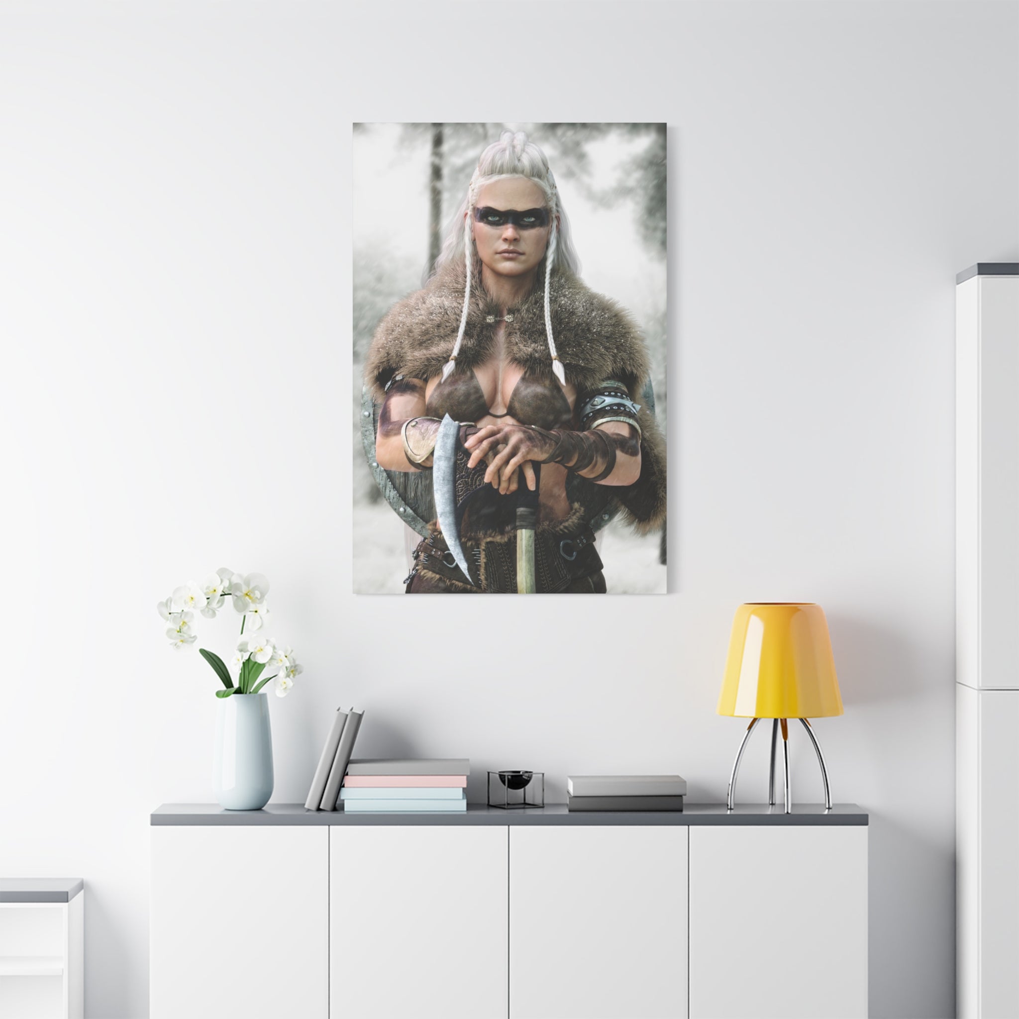 Viking Shieldmaiden Canvas Print — Matte Stretched Wall Art - No AI - Human created illustration art