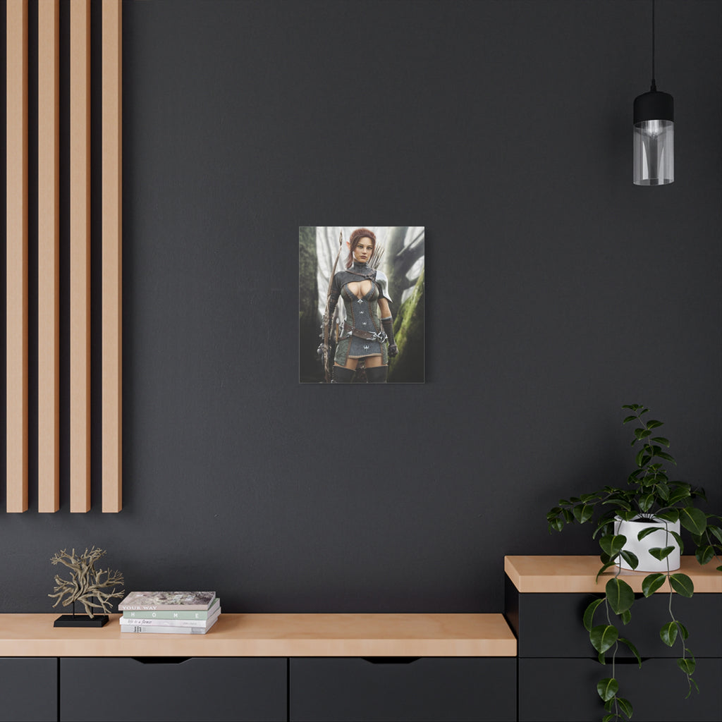 Fantasy Wood Elf Archer Warrior Canvas Print — Matte Stretched Wall Art - No Ai - human created illustration art