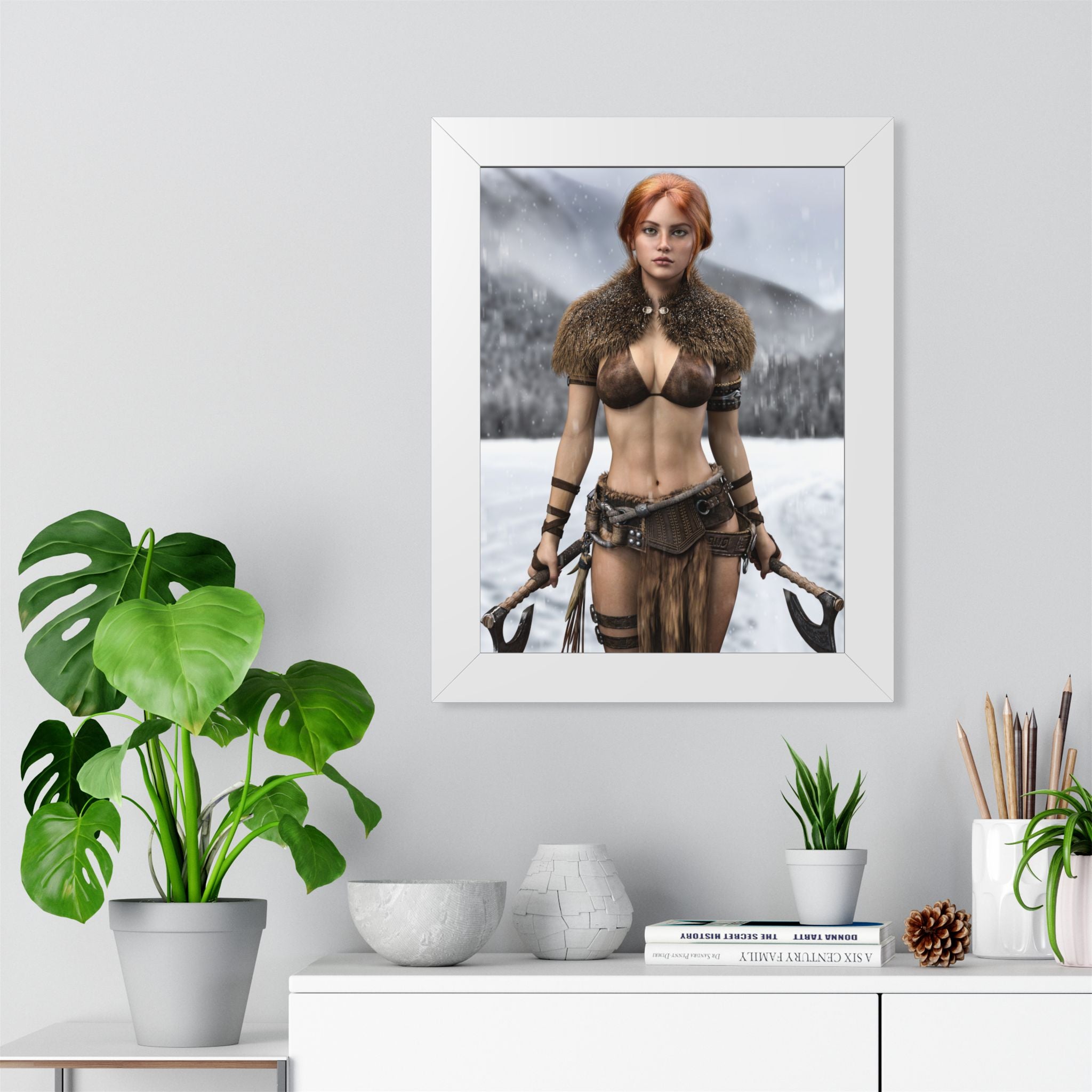 Viking Shieldmaiden Framed Poster — Redhead Warrior Art Print