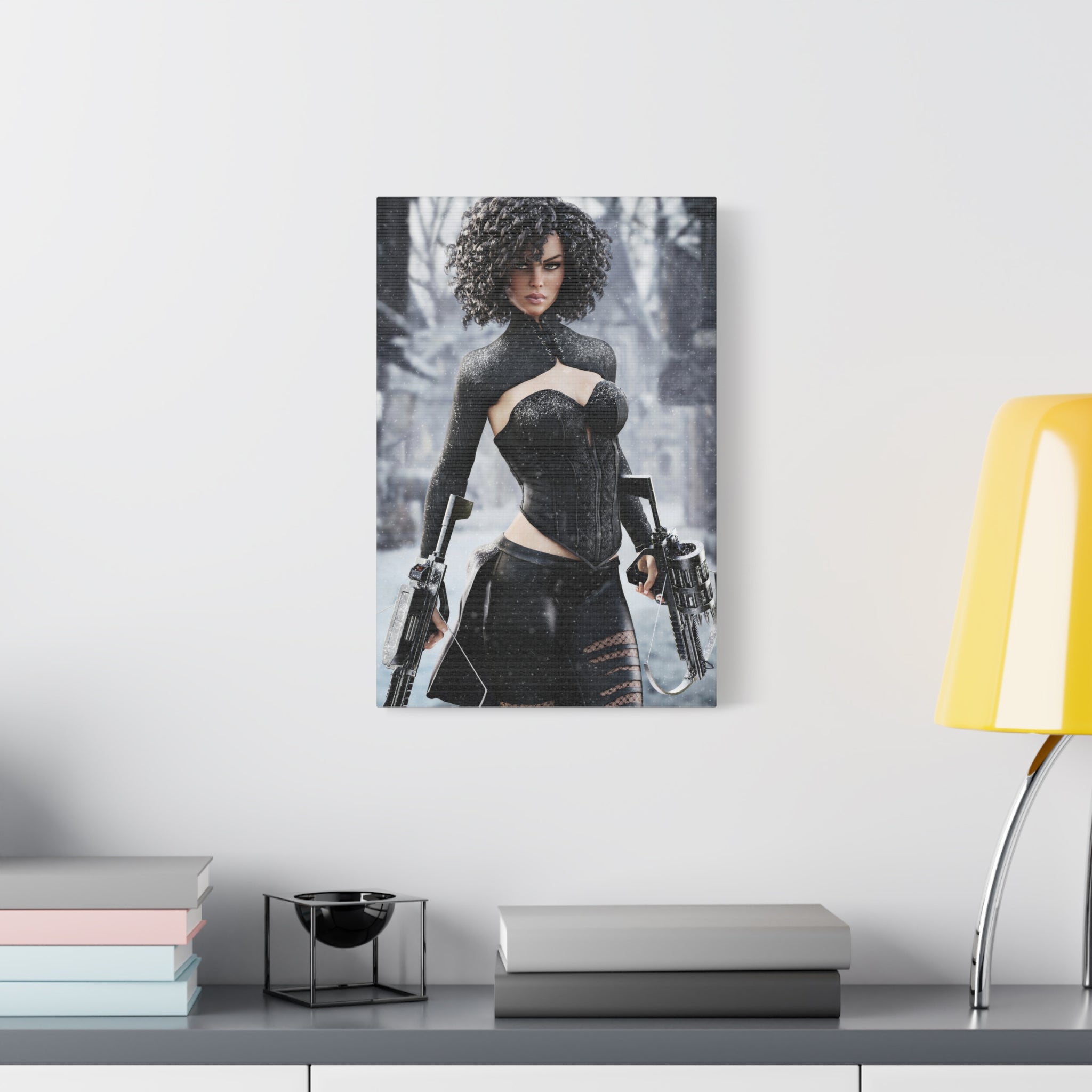 Matte Stretched Canvas - Dark Female huntress Warrior Art - No AI - Human generated illustration art