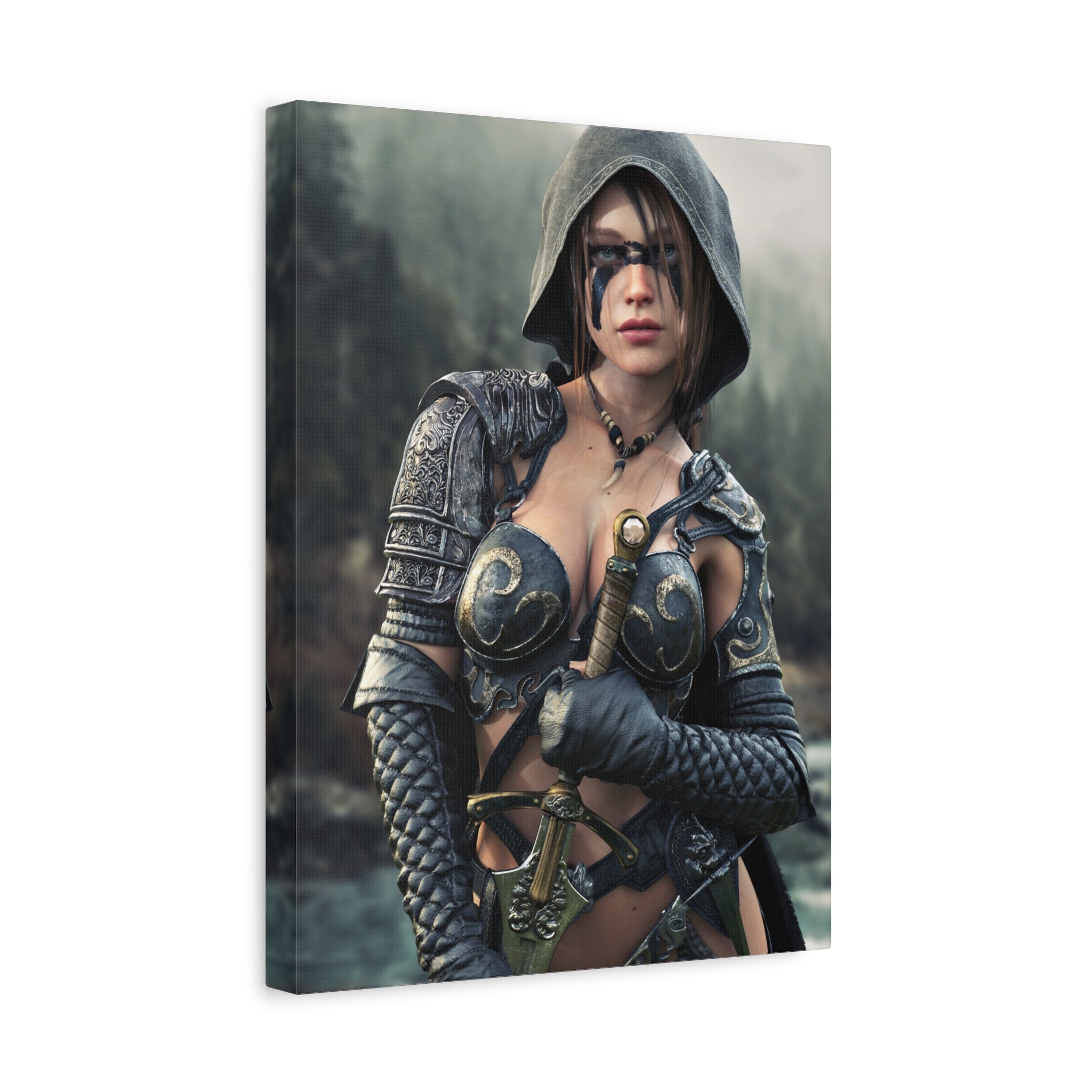 Fantasy Warrior Ranger Woman Matte Canvas Wall Art — Stretched 1.25"- No Ai- Human Created illustration art