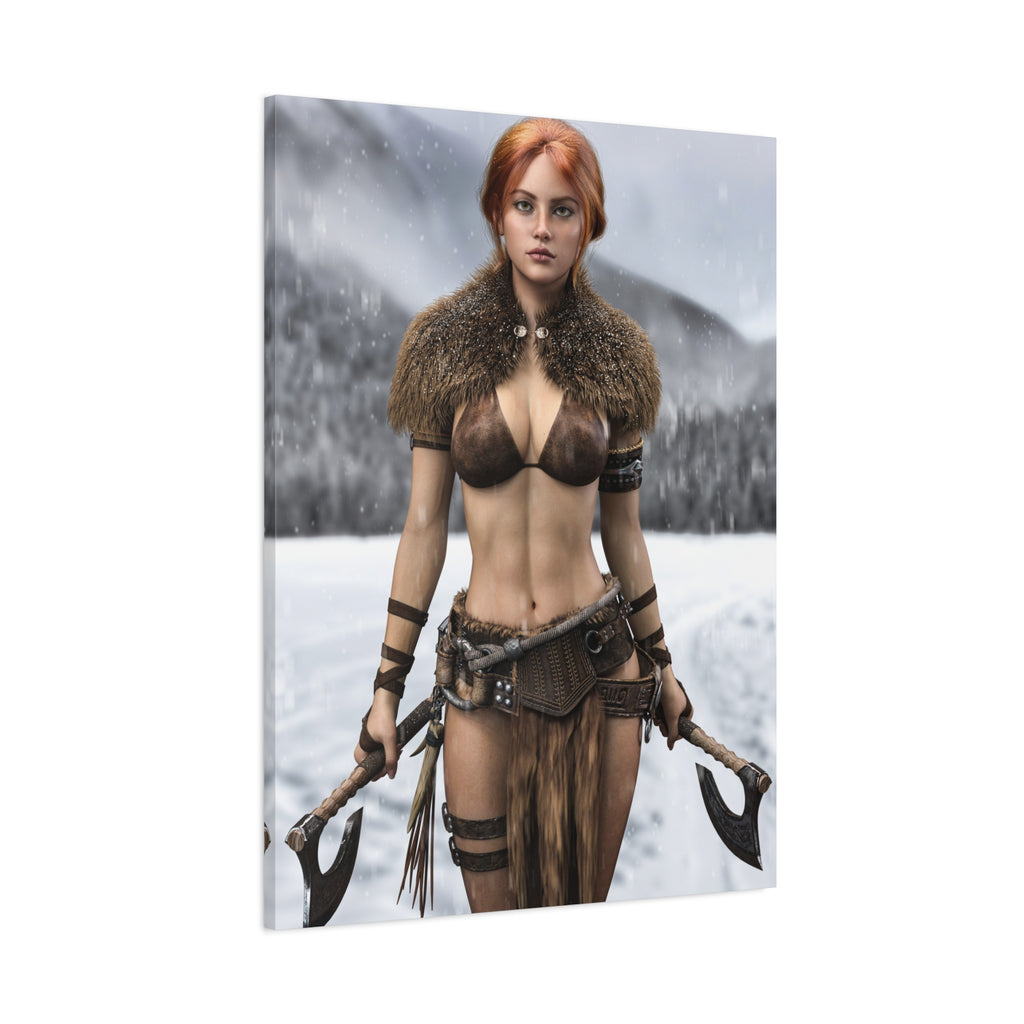 Viking Shieldmaiden Canvas Print — Matte Stretched Wall Art- No AI - Human created illustration art