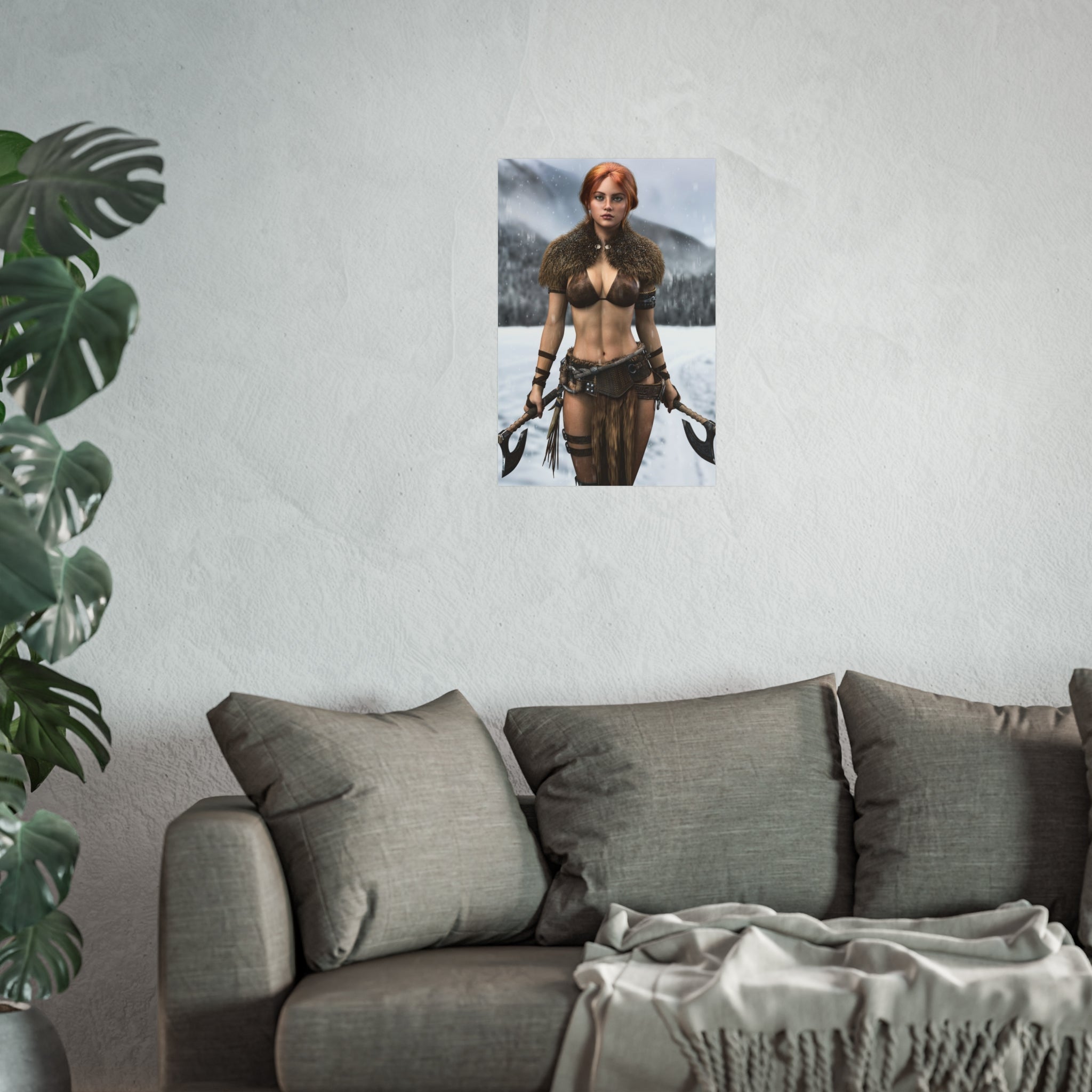 Viking Warrior Woman Fine Art Poster — Red-Haired Norse Axe Fighter Print