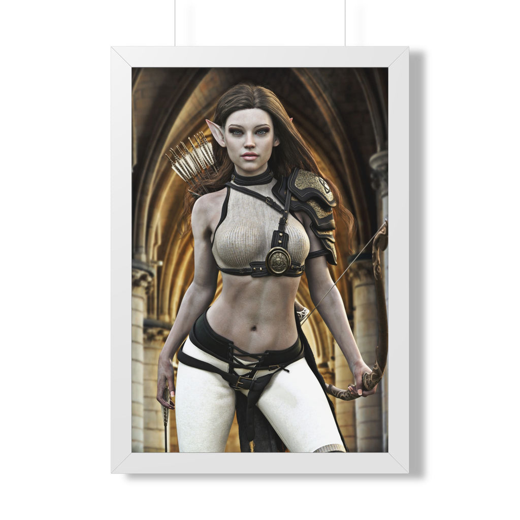Fantasy Archer Woman Framed Poster — Elven Warrior Vertical Wall Art- No AI - Human created illustration art