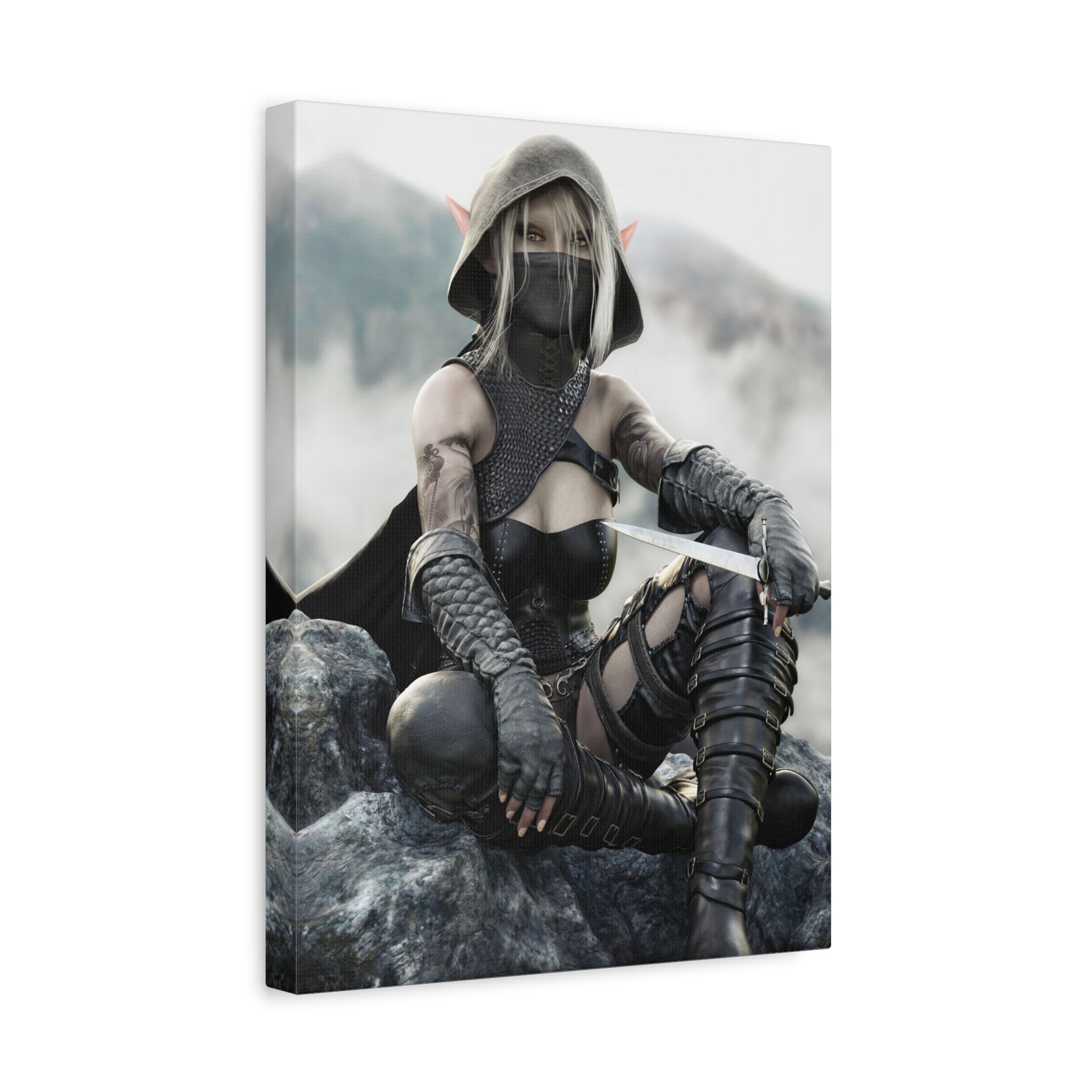 Rogue Elf Warrior Matte Canvas Print — Fantasy Assassin Wall Art- No AI - Human created illustration art