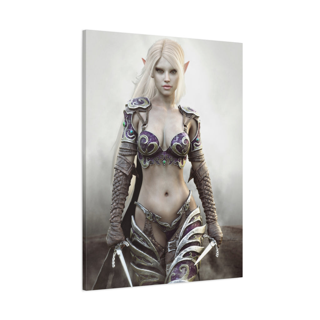Dark Elf Warrior Fantasy Canvas Print — Matte Stretched Wall Art - No AI- Human created illustration art