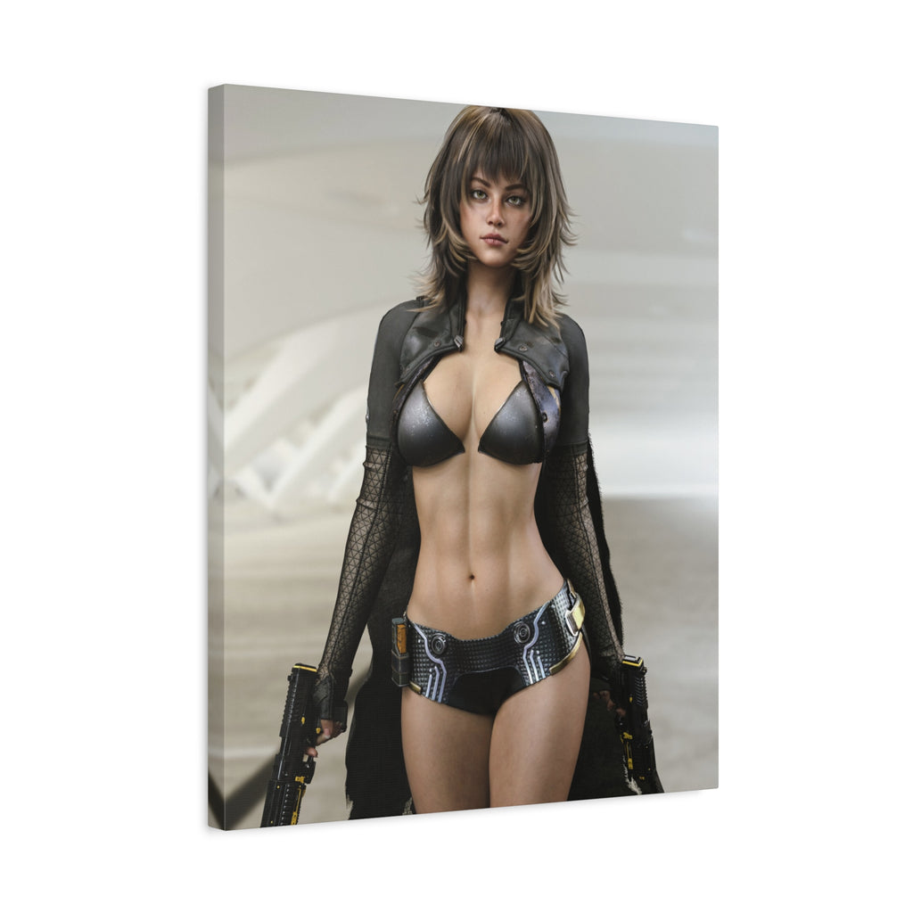 Sci‑Fi Femme Fatale Matte Canvas Print — Futuristic Warrior Wall Art- No AI - Human created illustration art