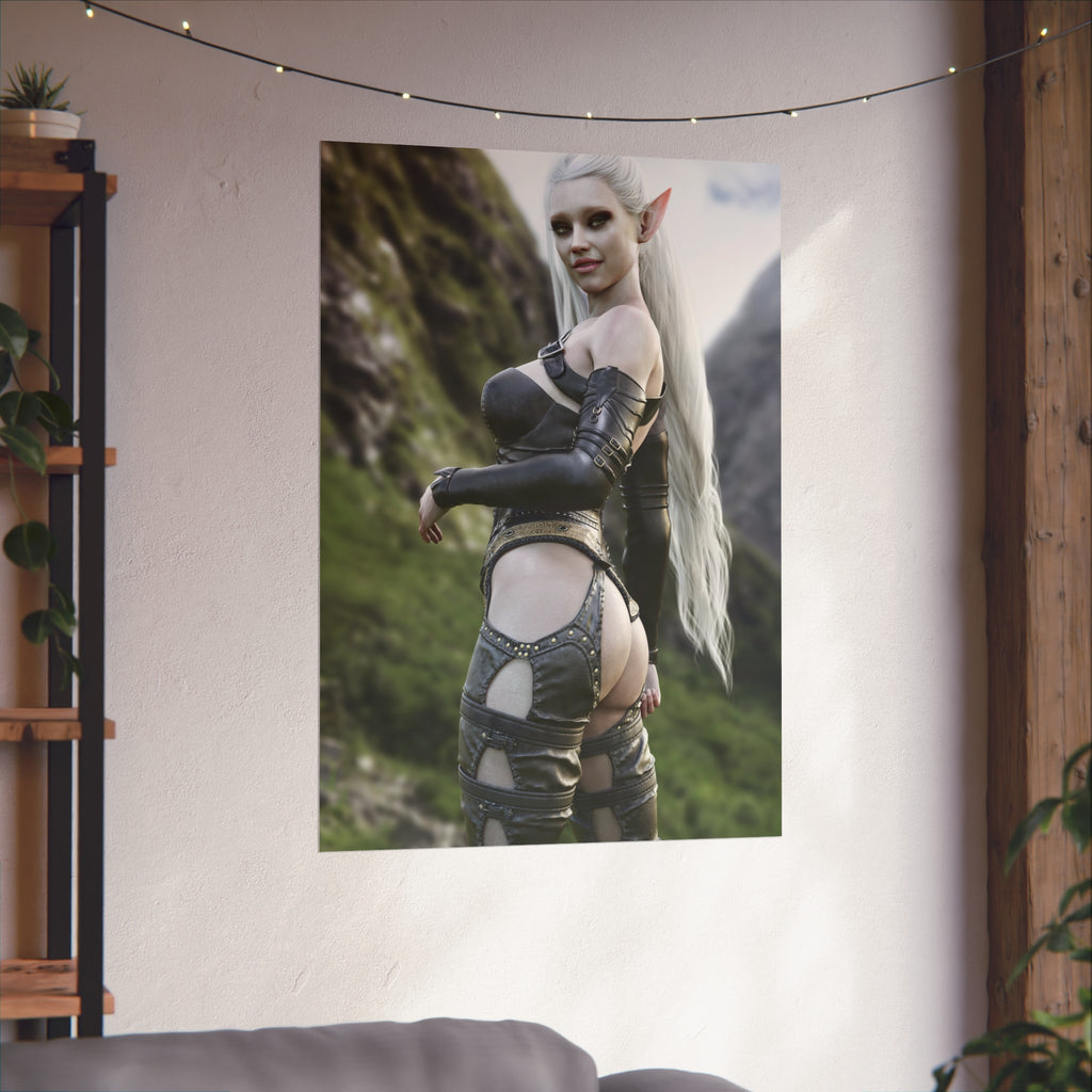 Fantasy Elf Warrior Fine Art Poster — Sexy Elf Girl Wall Art Print- No AI - Human created illustration art