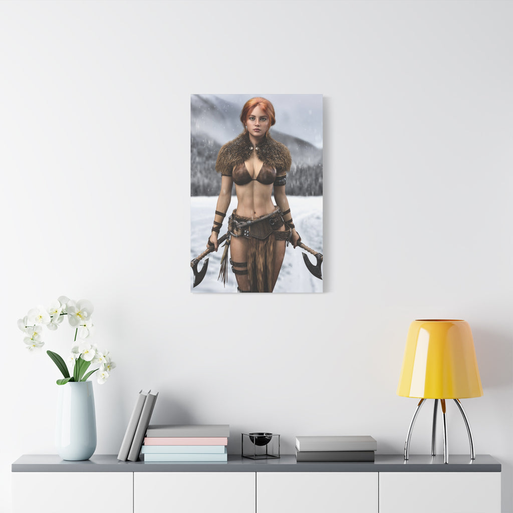 Viking Shieldmaiden Canvas Print — Matte Stretched Wall Art- No AI - Human created illustration art