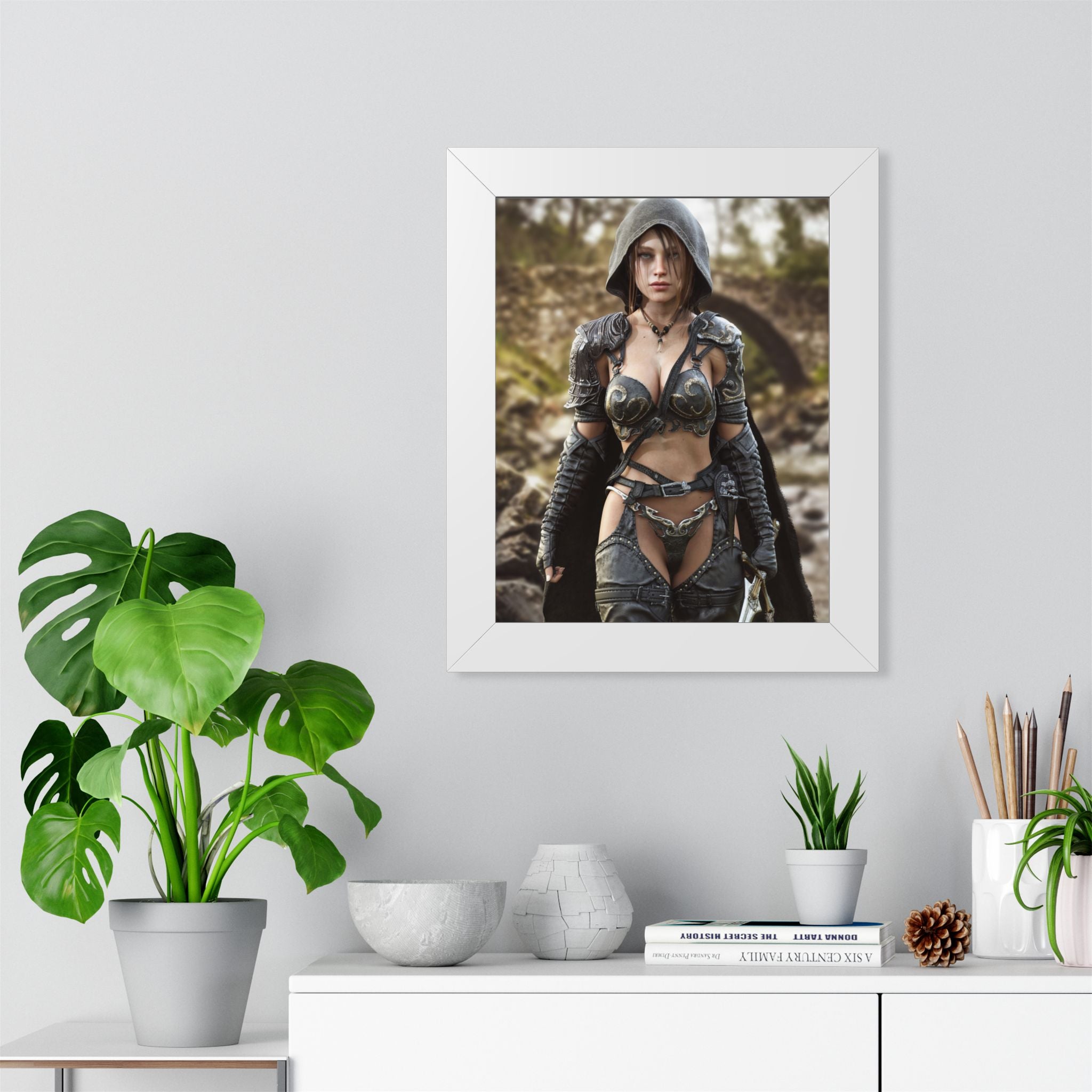 Framed Poster — Fantasy Warrior Woman Ranger Art Print (Vertical) - No AI- Human created illustration art