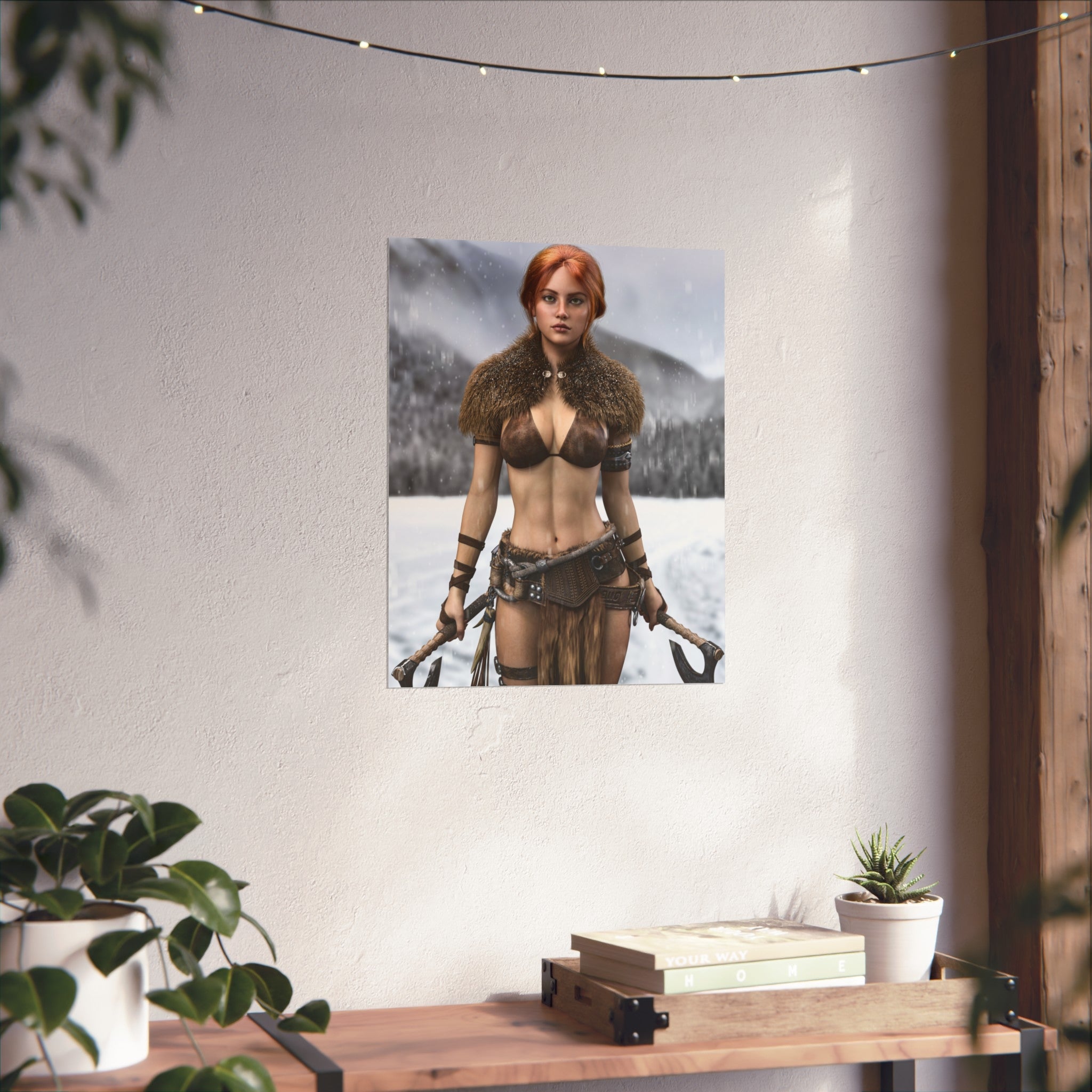 Viking Warrior Woman Fine Art Poster — Red-Haired Norse Axe Fighter Print