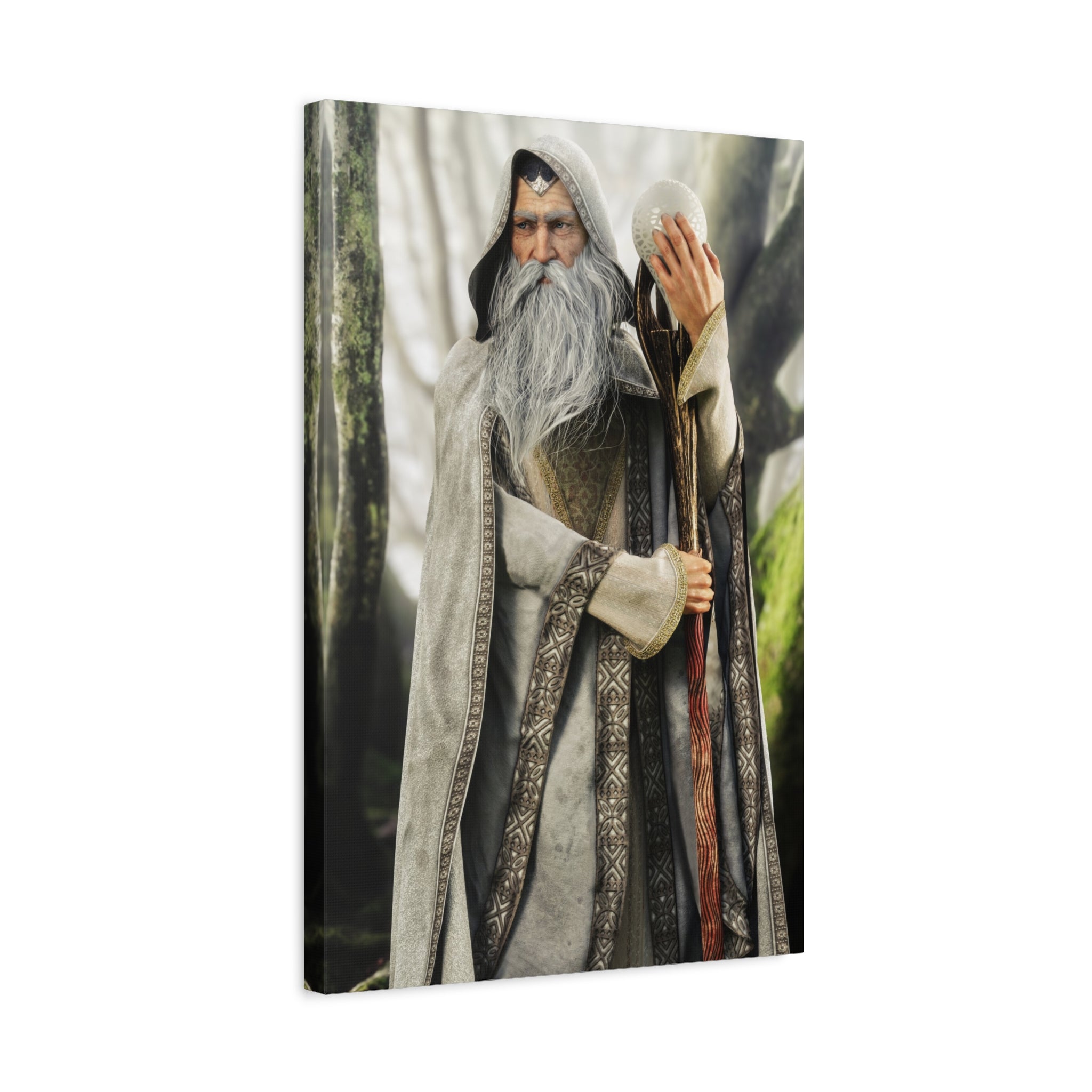 Wizard Portrait Matte Canvas Wall Art - Fantasy Sorcerer Stretched Canvas- No AI - Human created illustration art