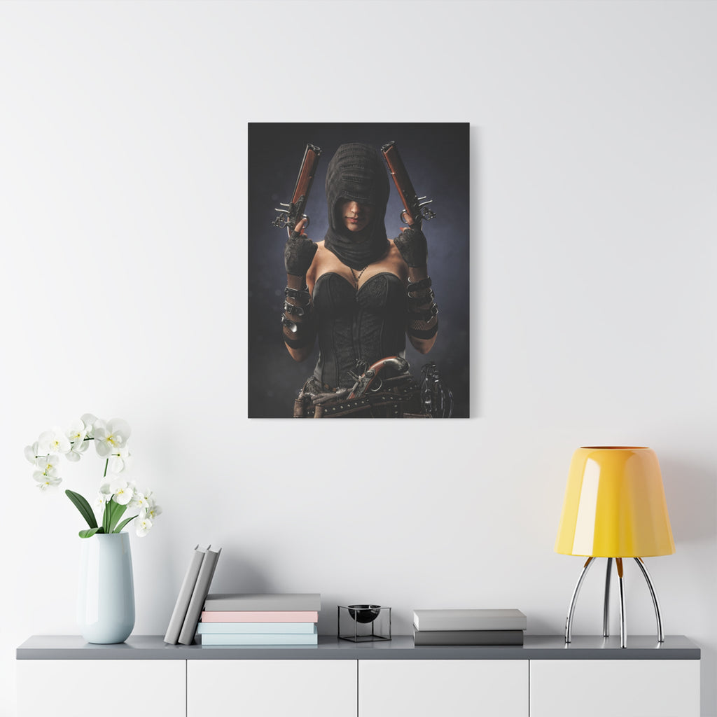 Pirate Assassin Matte Canvas Print — Hooded Female  Wall Art- No Ai- Human created illustration art