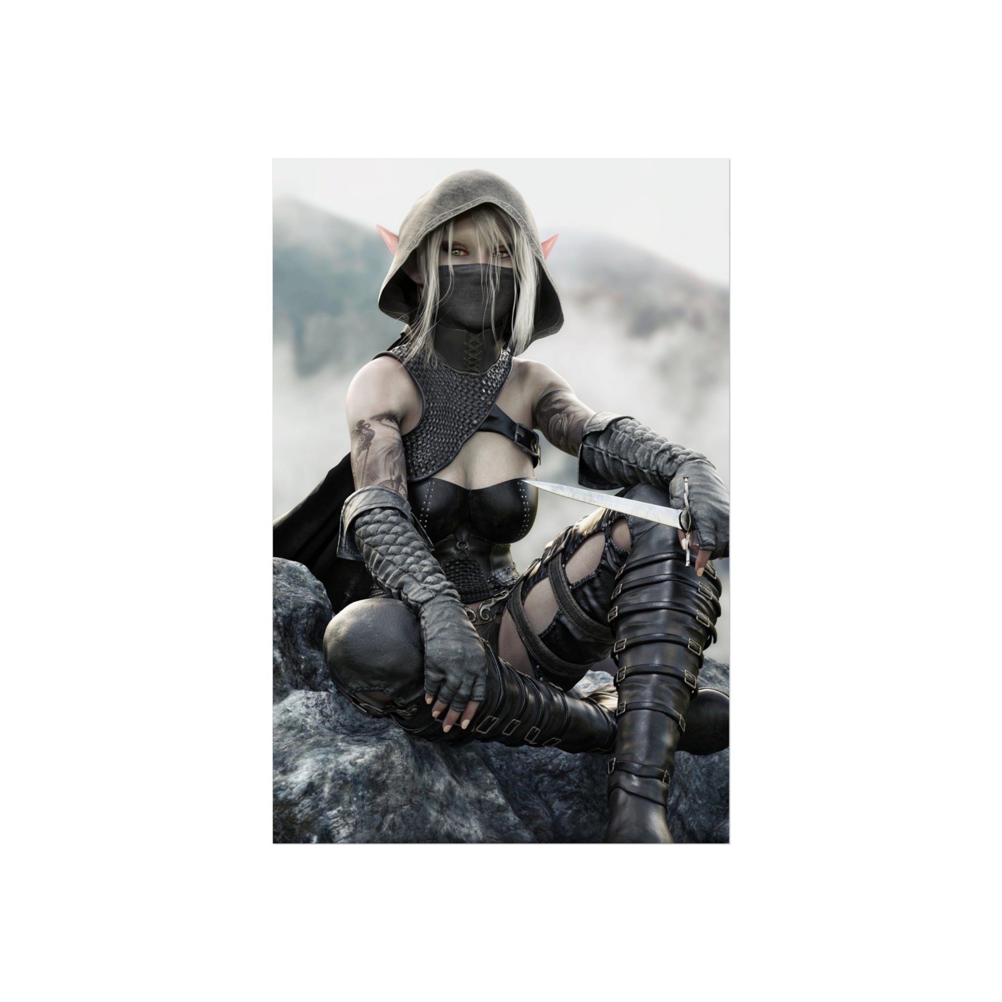 Dark Elf Assassin Fine Art Poster — Fantasy Rogue Wall Art - No Ai - Human created illustration art