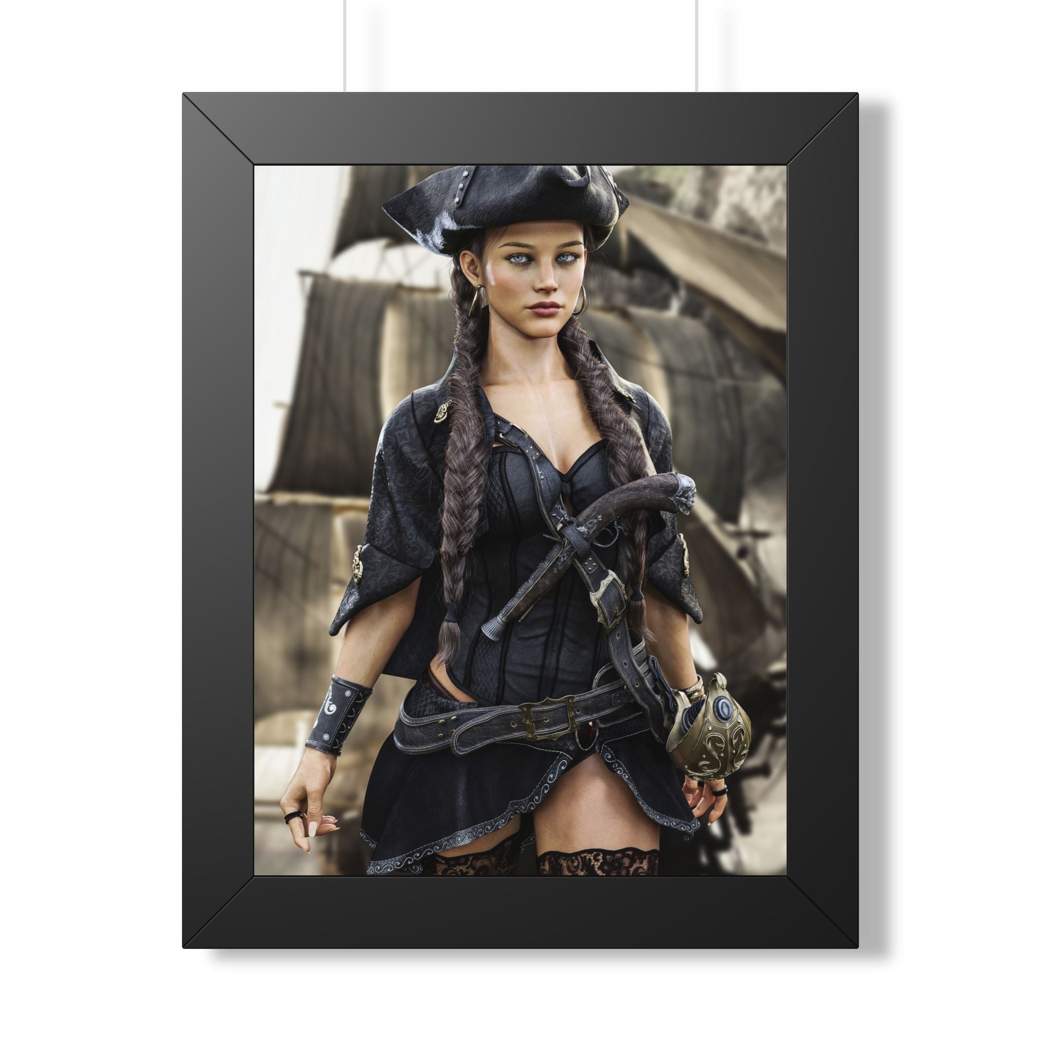 Póster Enmarcado Retrato Capitán Pirata — Arte de Pared Pirata Sexy - Sin IA - Arte ilustrativo creado por humanos