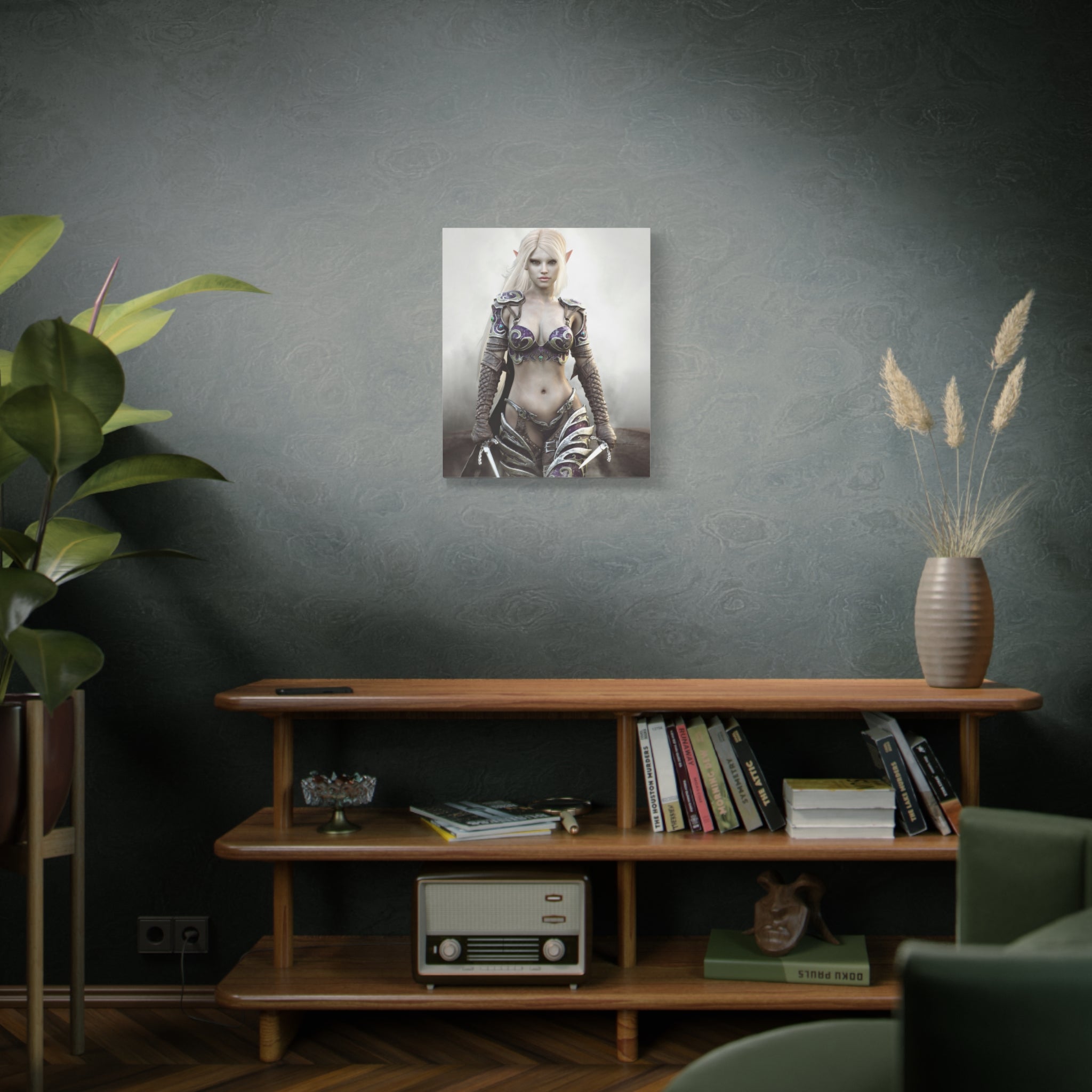 Dark Elf Warrior Fantasy Canvas Print — Matte Stretched Wall Art - No AI- Human created illustration art