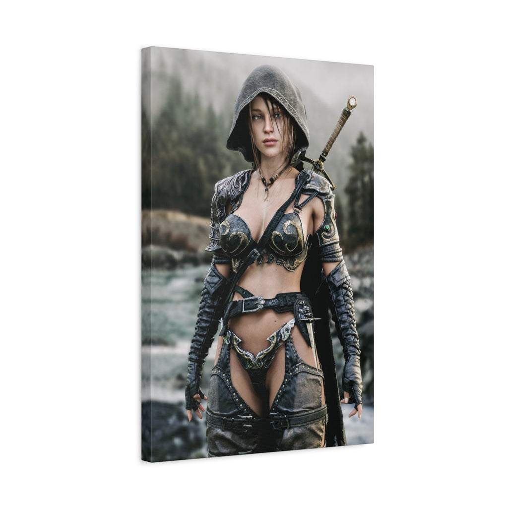 Female Warrior Ranger Fantasy Canvas Print - Matte Stretched Wall Art - No AI - Human created illustration art